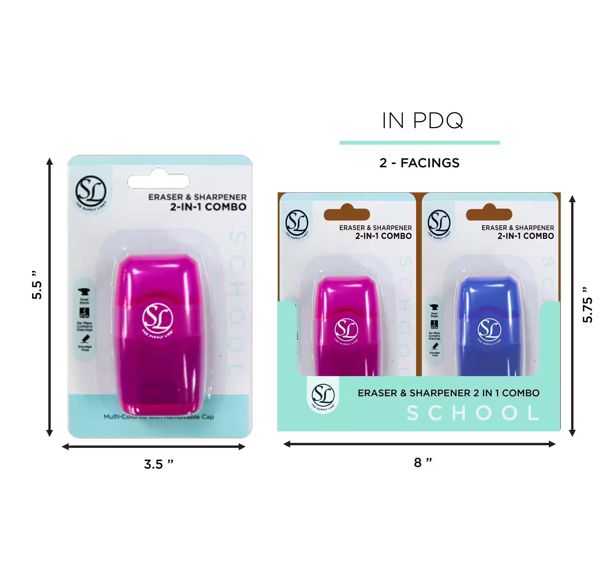 SL 2IN1 SHARPENER/ERASER ASST COLORS 24SET/PDQ