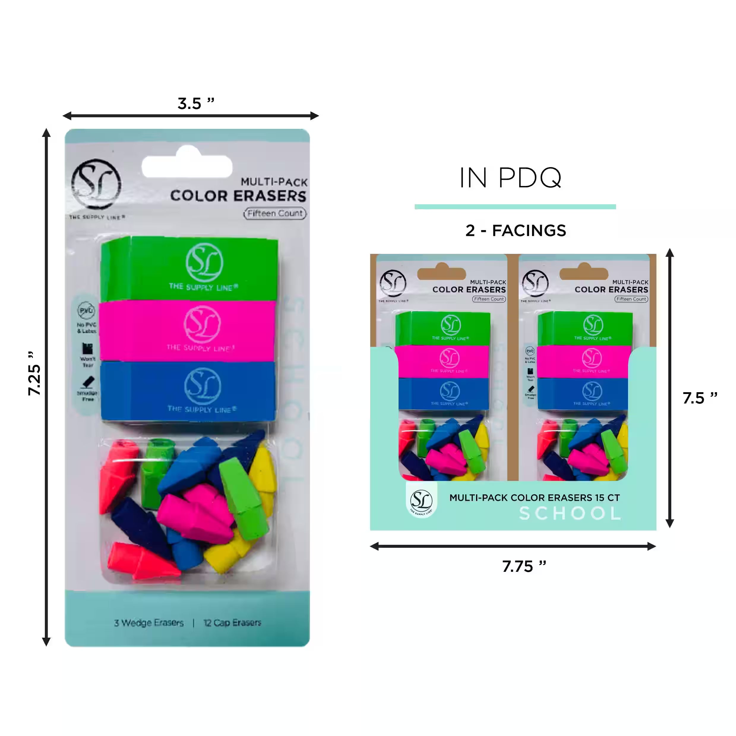 SL 15CT ERASER SET 3 WED GE 12 CAP ERASERS NEON