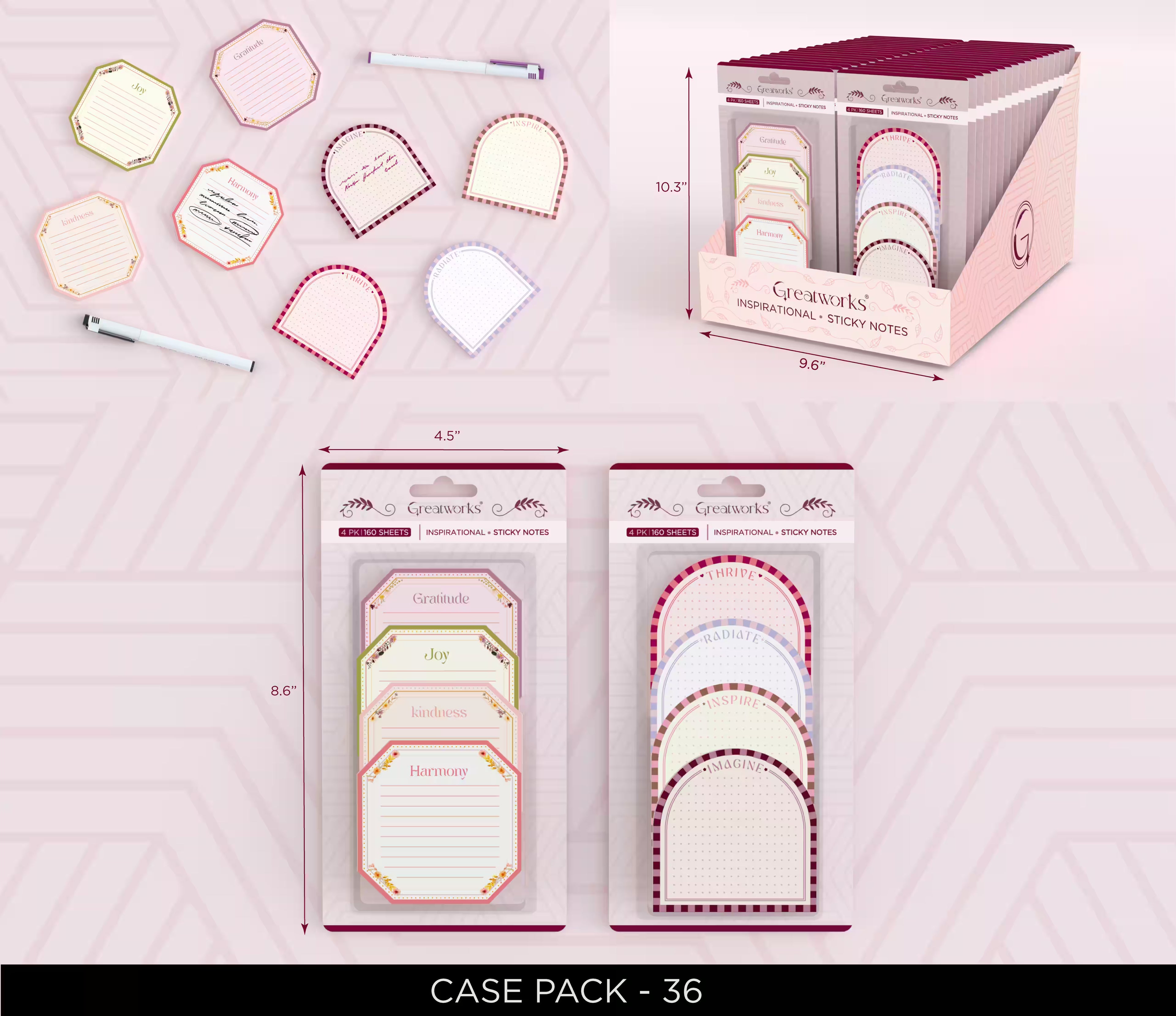 SL 4PK STICKY NOTES ASST INSPIRATIONAL