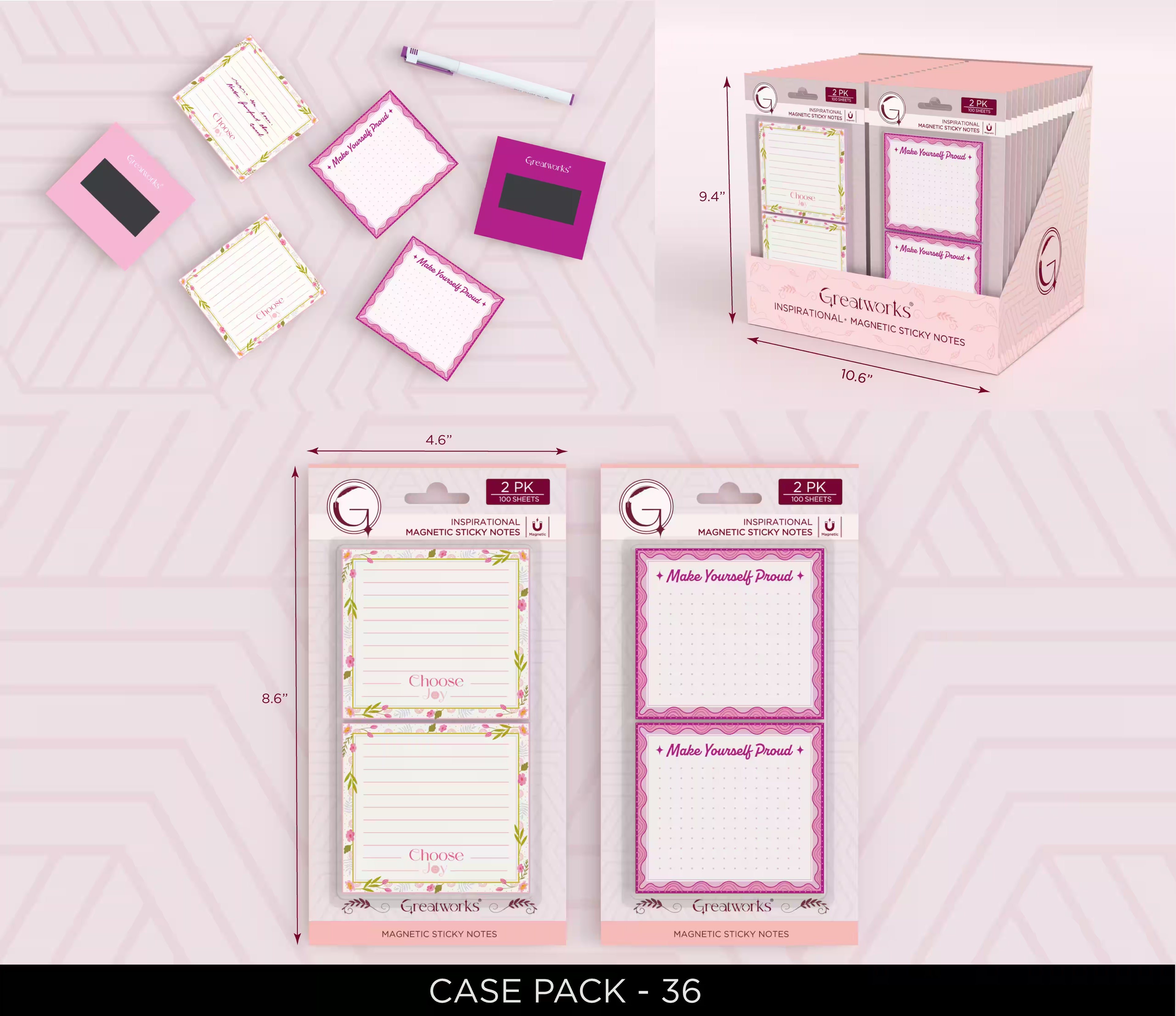 GW 2PK MAGNETIC STICKY NOTES FASHION
