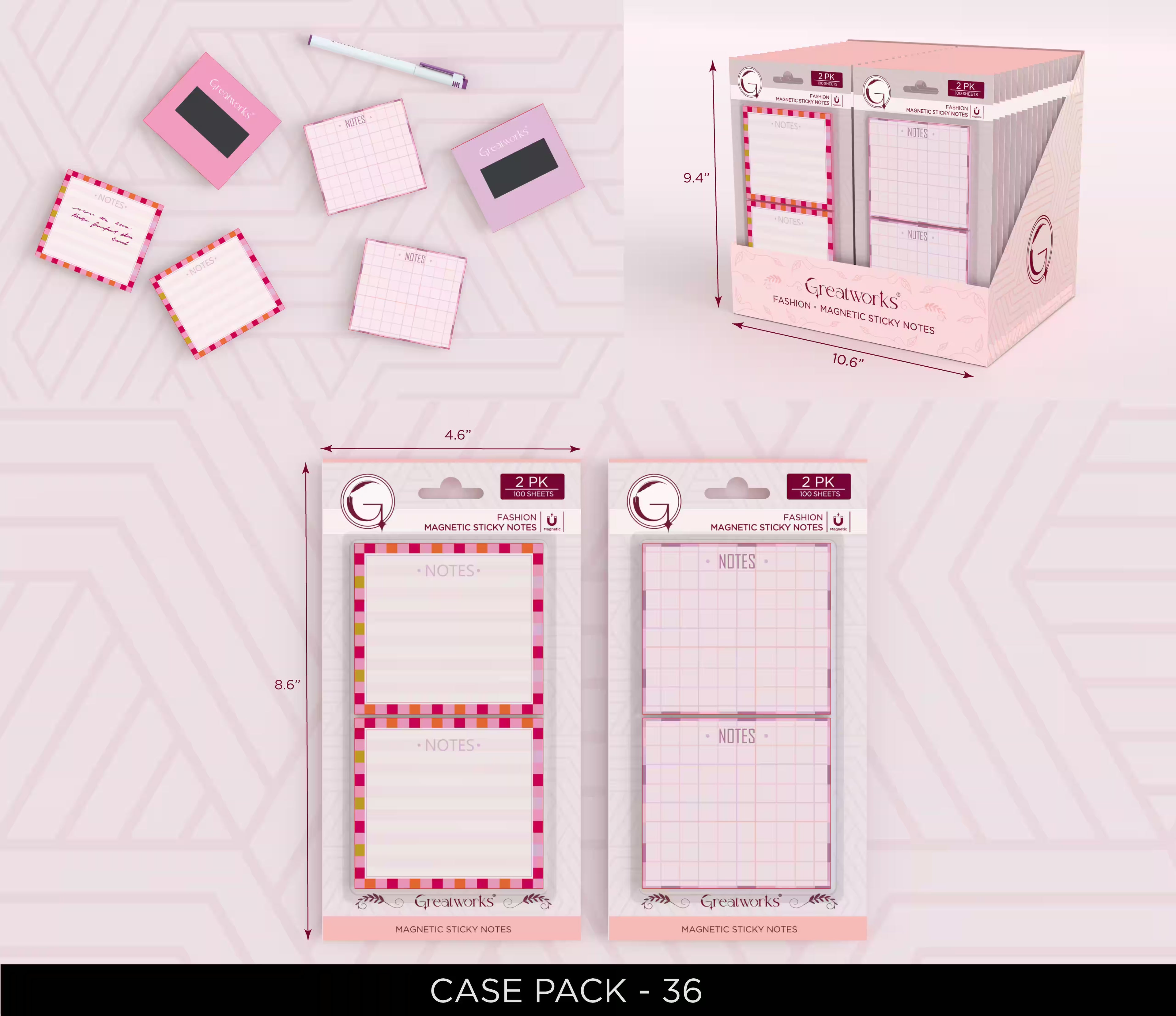GW 2PK MAGNETIC STICKY NOTES FASHION ASST