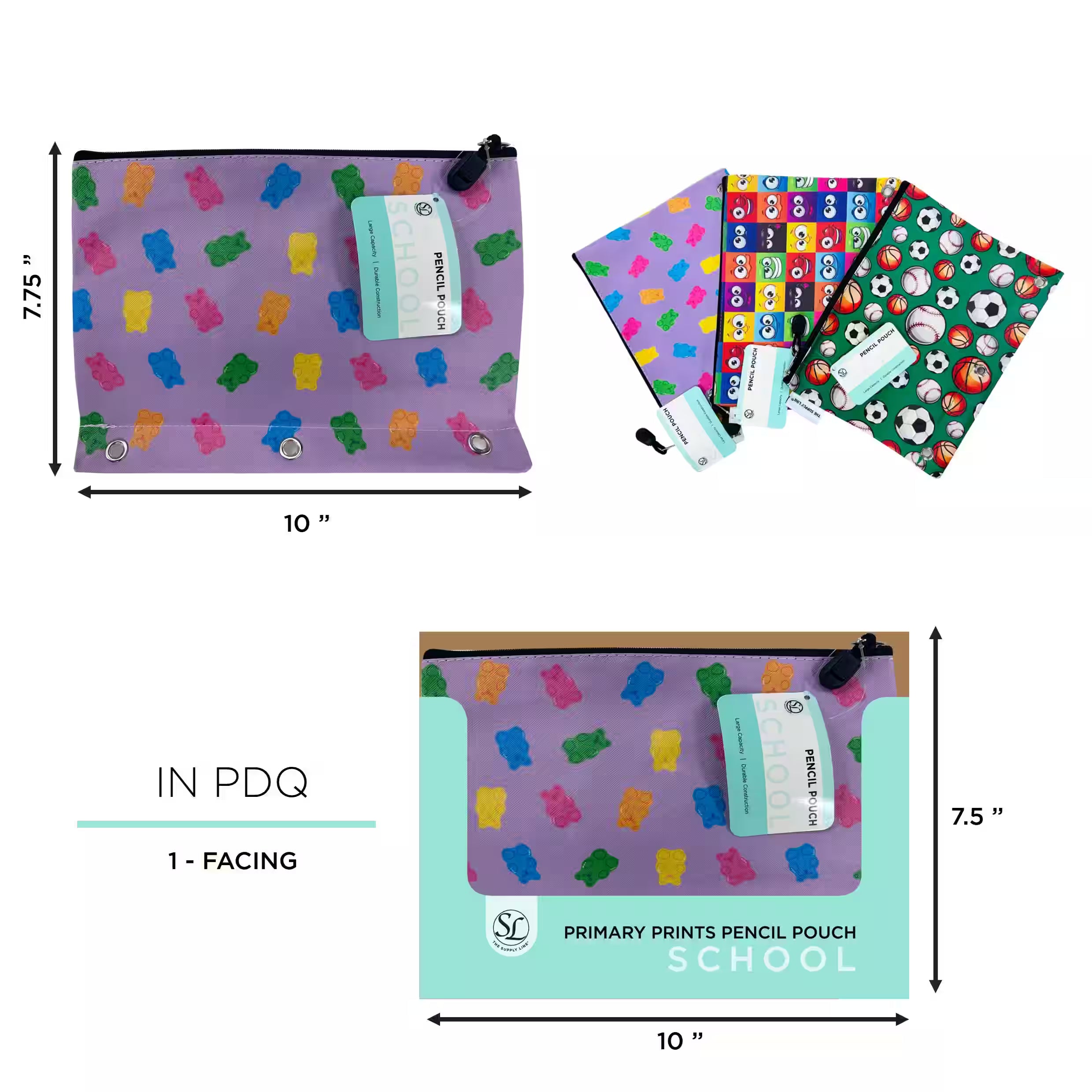 R PRIMARY PRINTS PENCIL POUCH IN PDQ-ASST