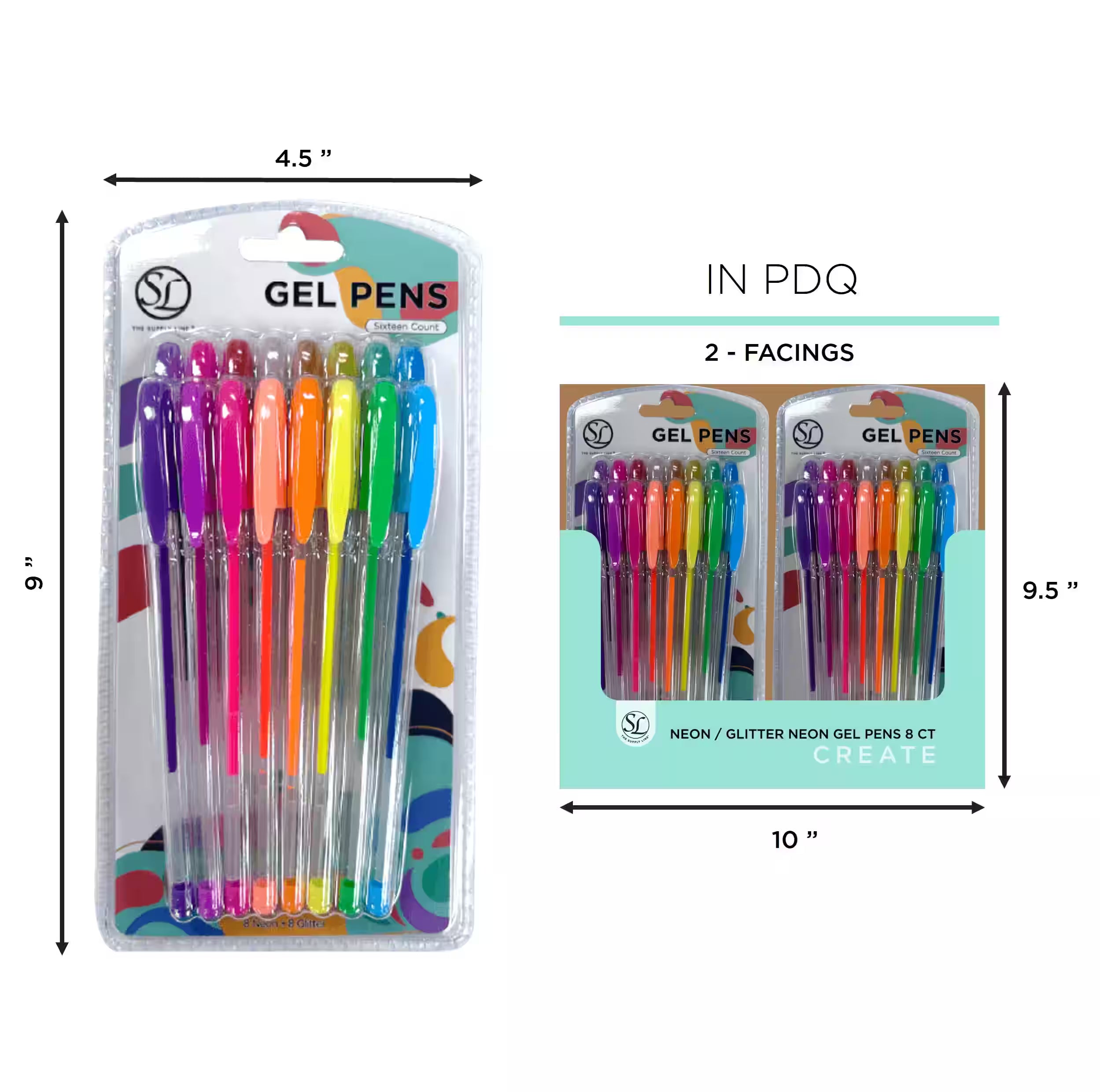 SL 16 COUNT GEL PEN ASST. 8 NEON / 8 GLITTER
