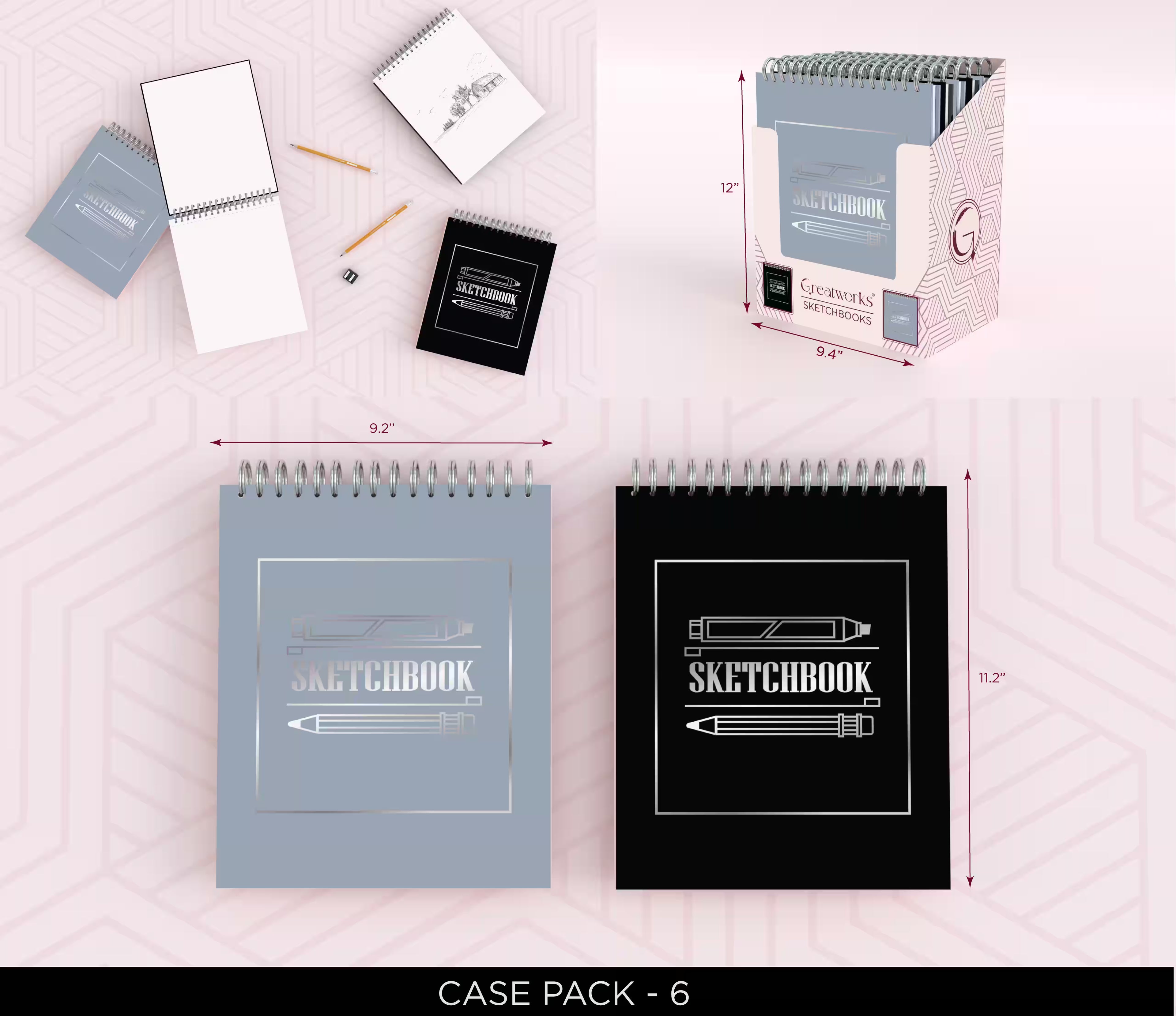GW TOP SPIRAL SKETCHBOOK BLK/GREY 88SHEETS