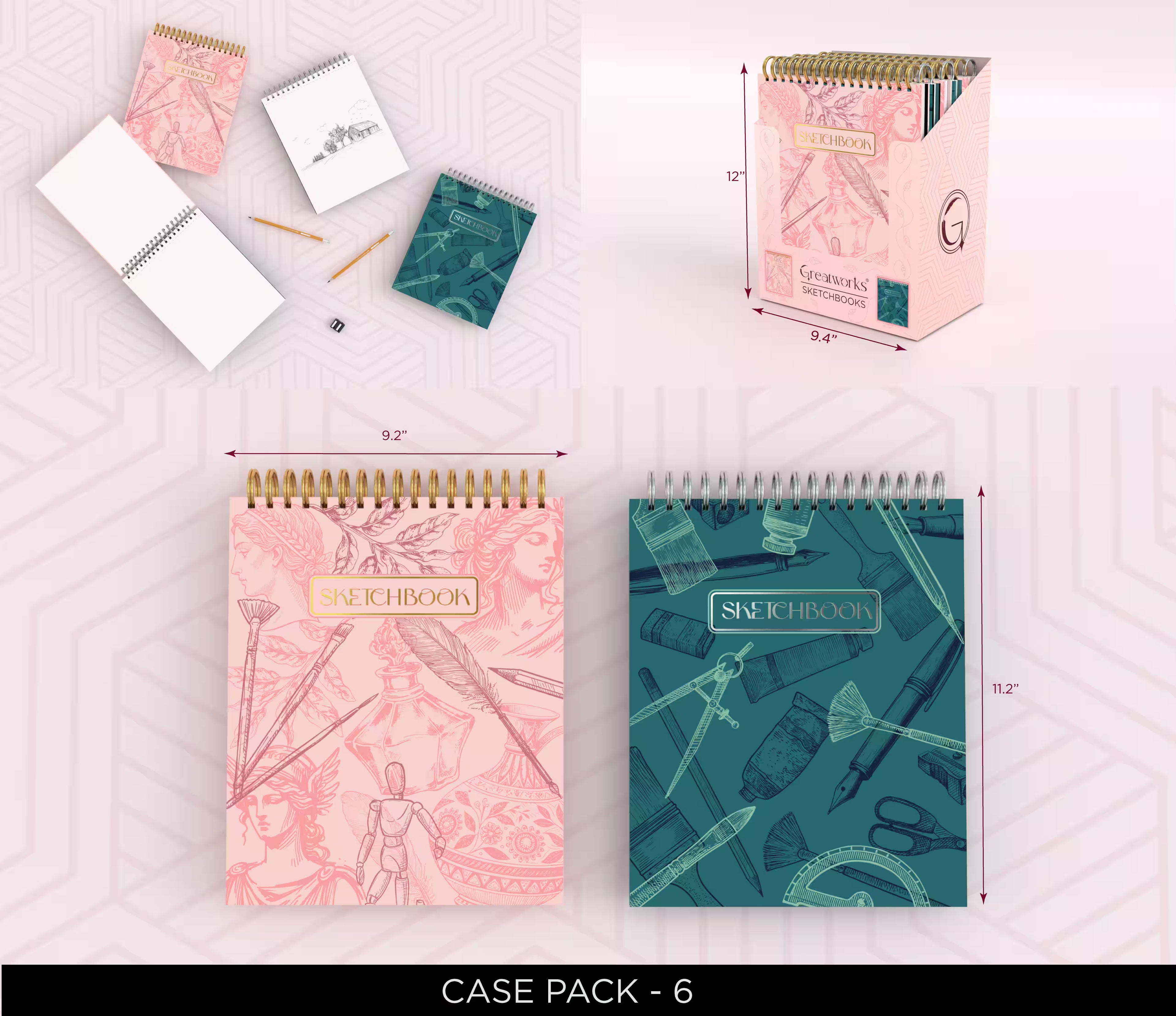 GW SKETCHBOOK PINK/GREEN ASST 88SHEETS TOP SPIRAL