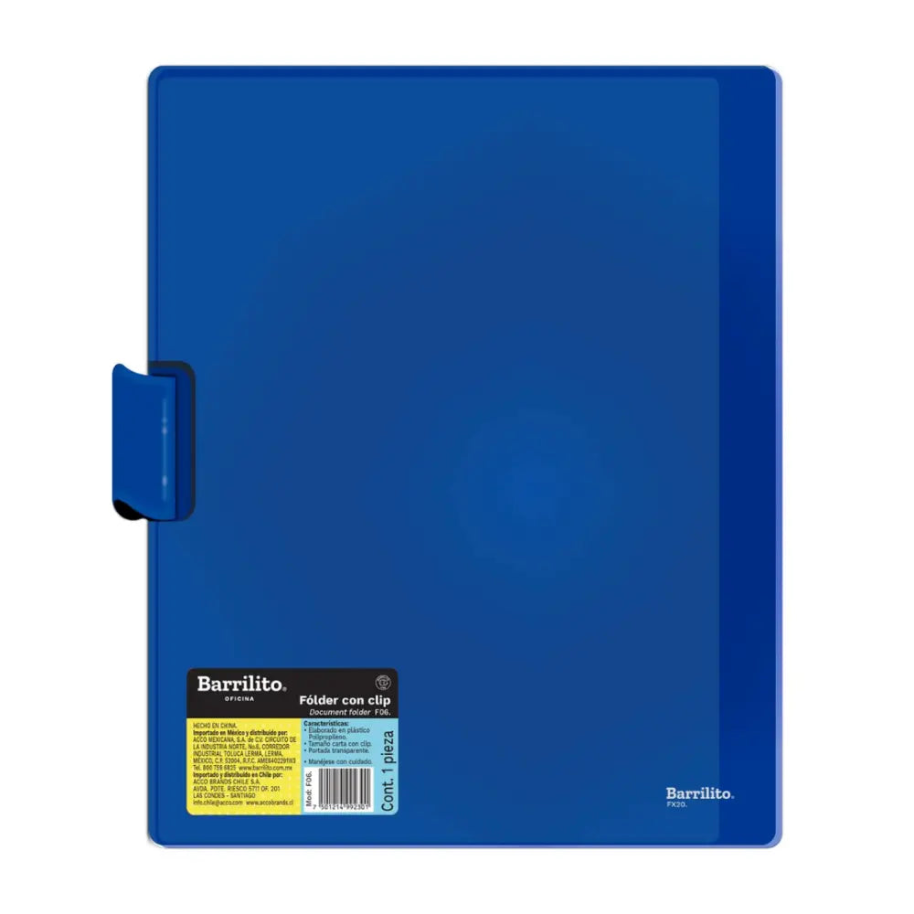 Folder Plastico con Clip carta,pk/12pz. colores surtidos,precio por pk/12pz.