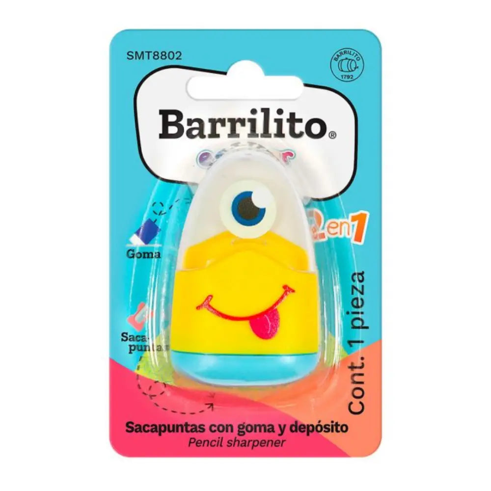 Sacapuntas Escolar Marciano 2 en 1 con goma y deposito B/P colores Rosa y Amarillo