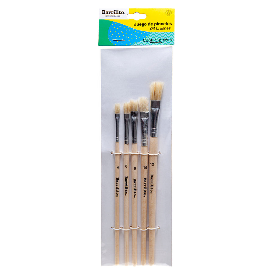 Juego de Pinceles planos para oleo, pk/5pz.,ctn/48pk.