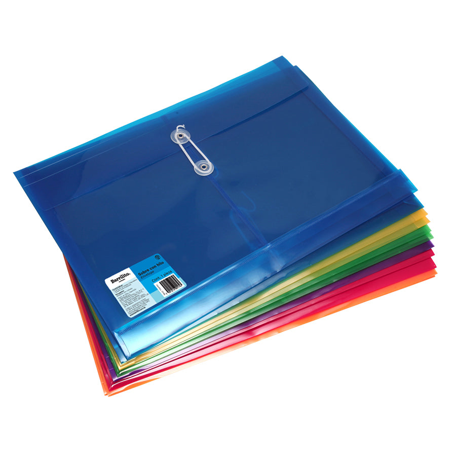 Sobre plastico con hilo tamaño carta horizontal ctn/96pzs bolsa/12pz (precio por bolsa)