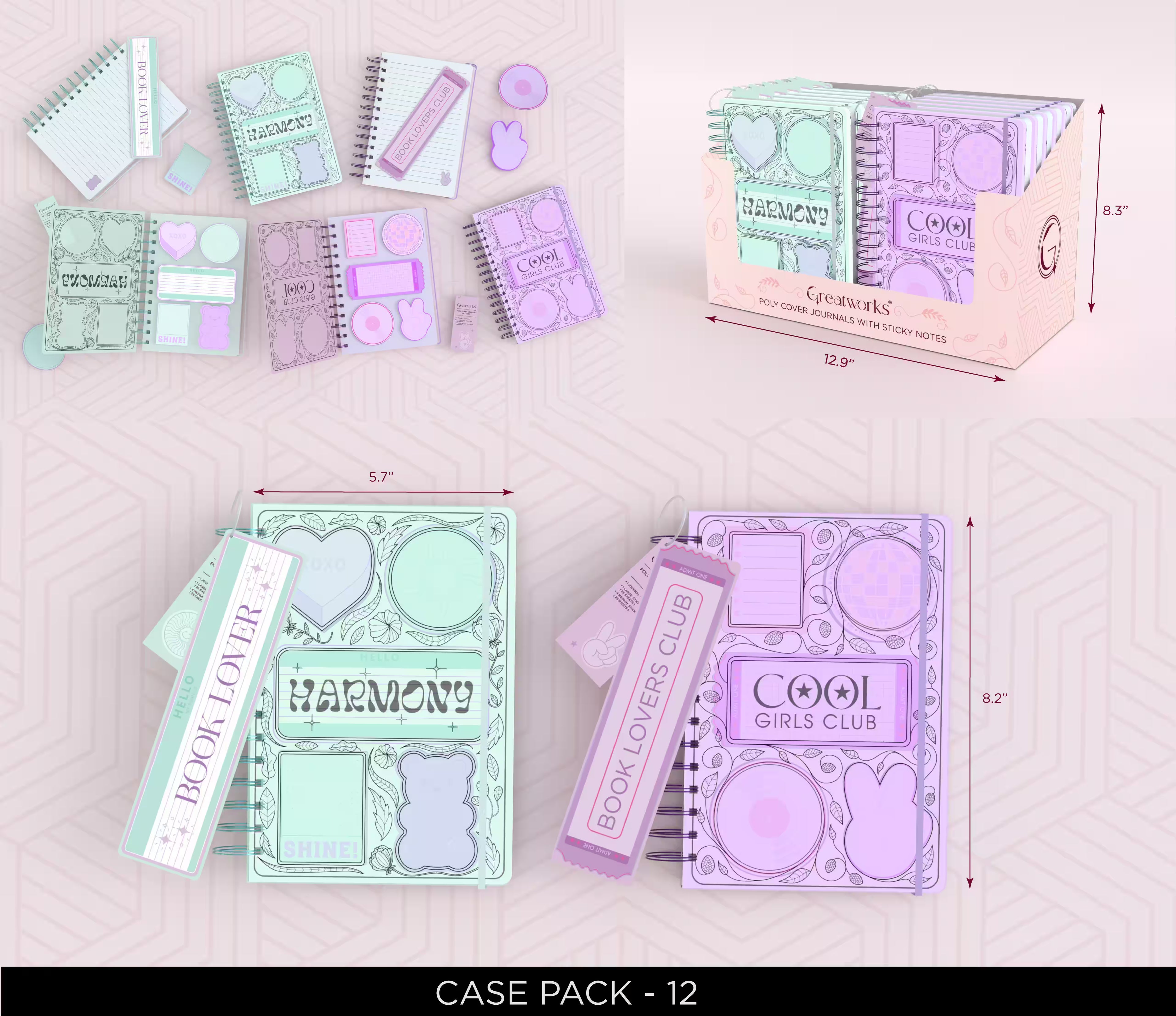 GW POLY COVER JOURNAL W STICKY NOTES MINT/PURP