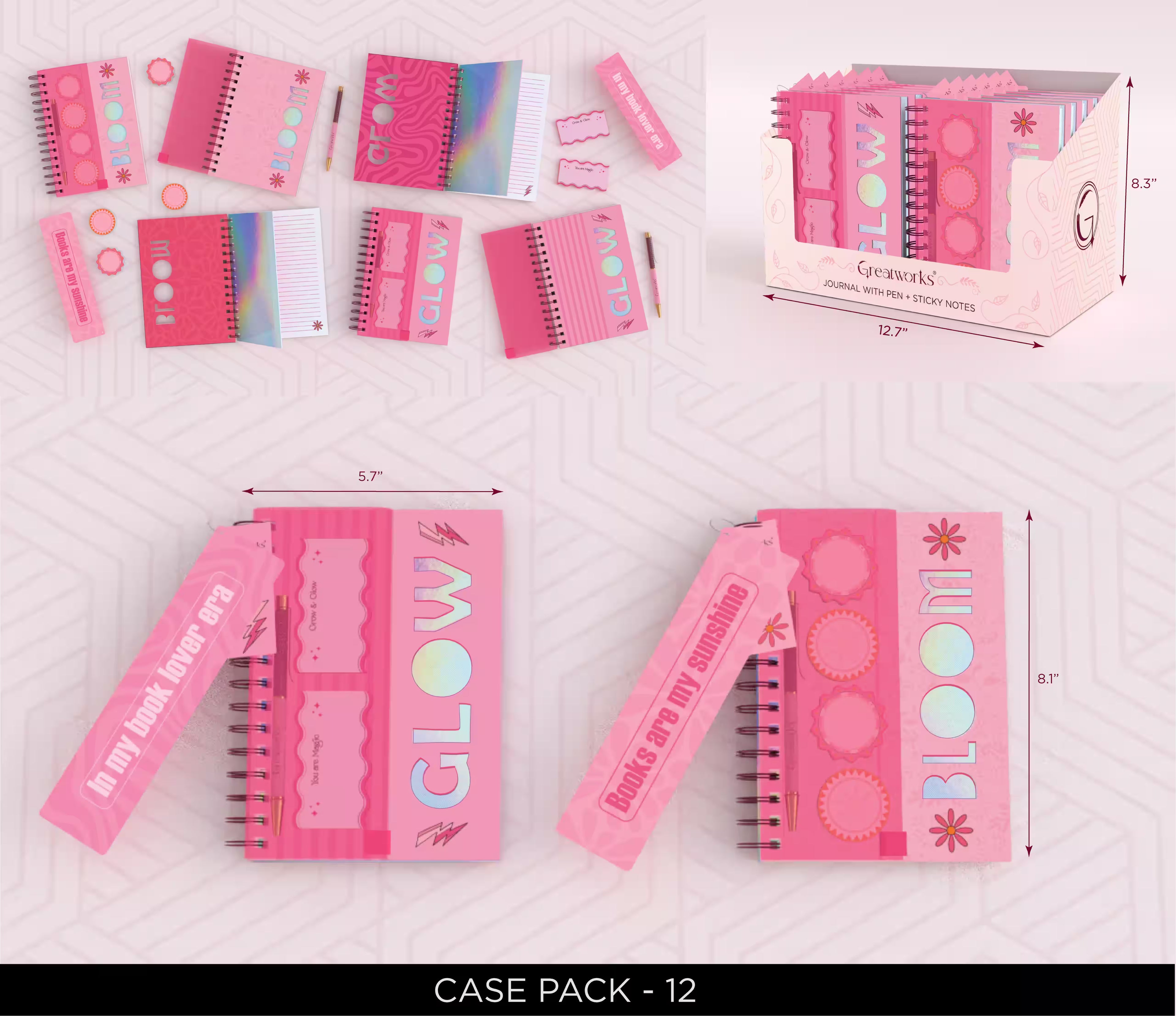 GW DIE CUT COVER JOURNAL W PEN STICKY PADS PINK