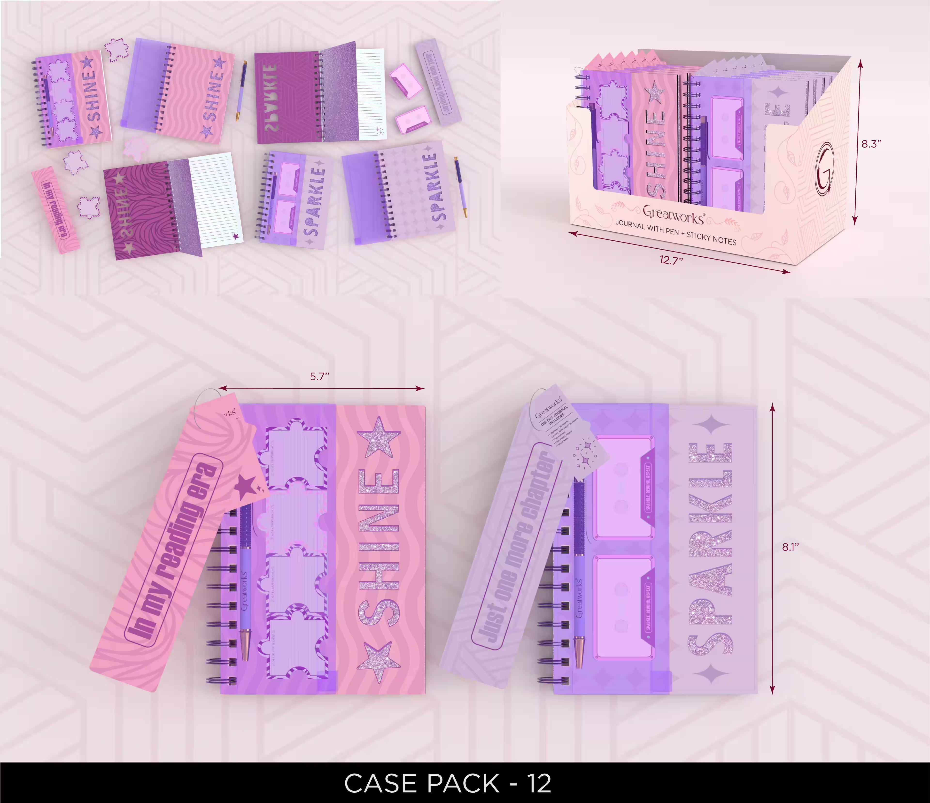 GW DIE CUT COVER JOURNAL W PEN STICKY PADS PURPLE