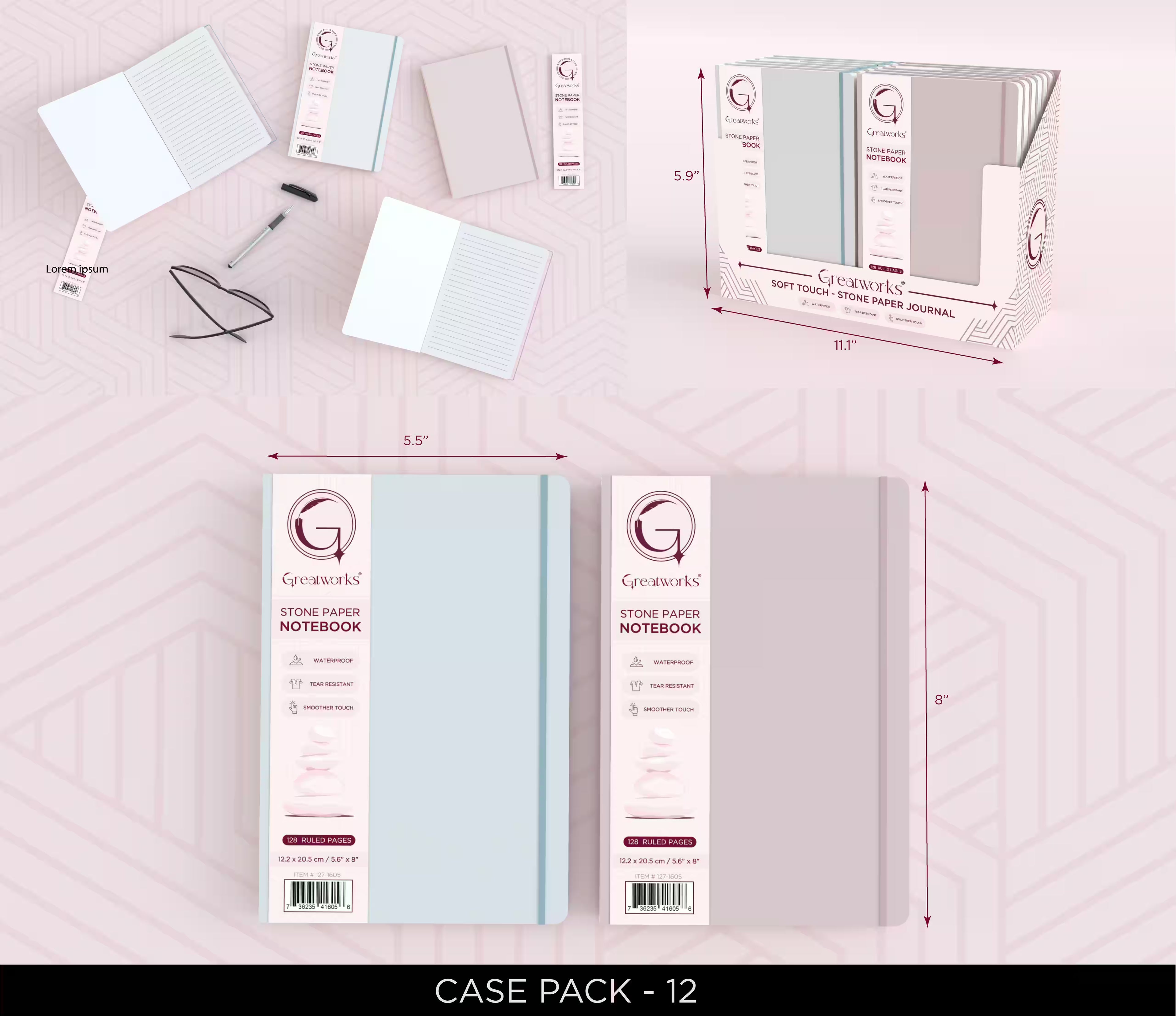 GW STONE PAPER JOURNAL 108 SHEETS ASST A