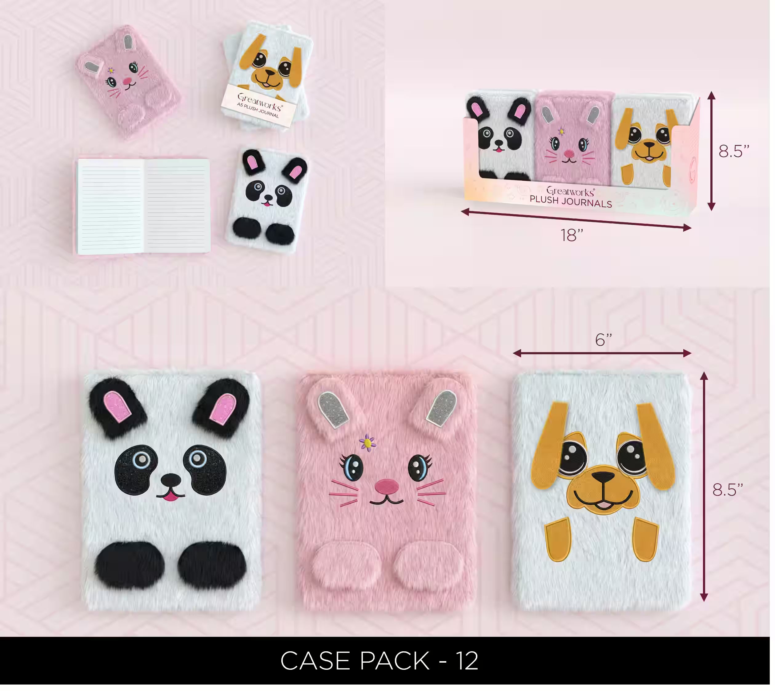 GW PLUSH JOURNAL ASST ANIMALS A5 BOUND 80PG