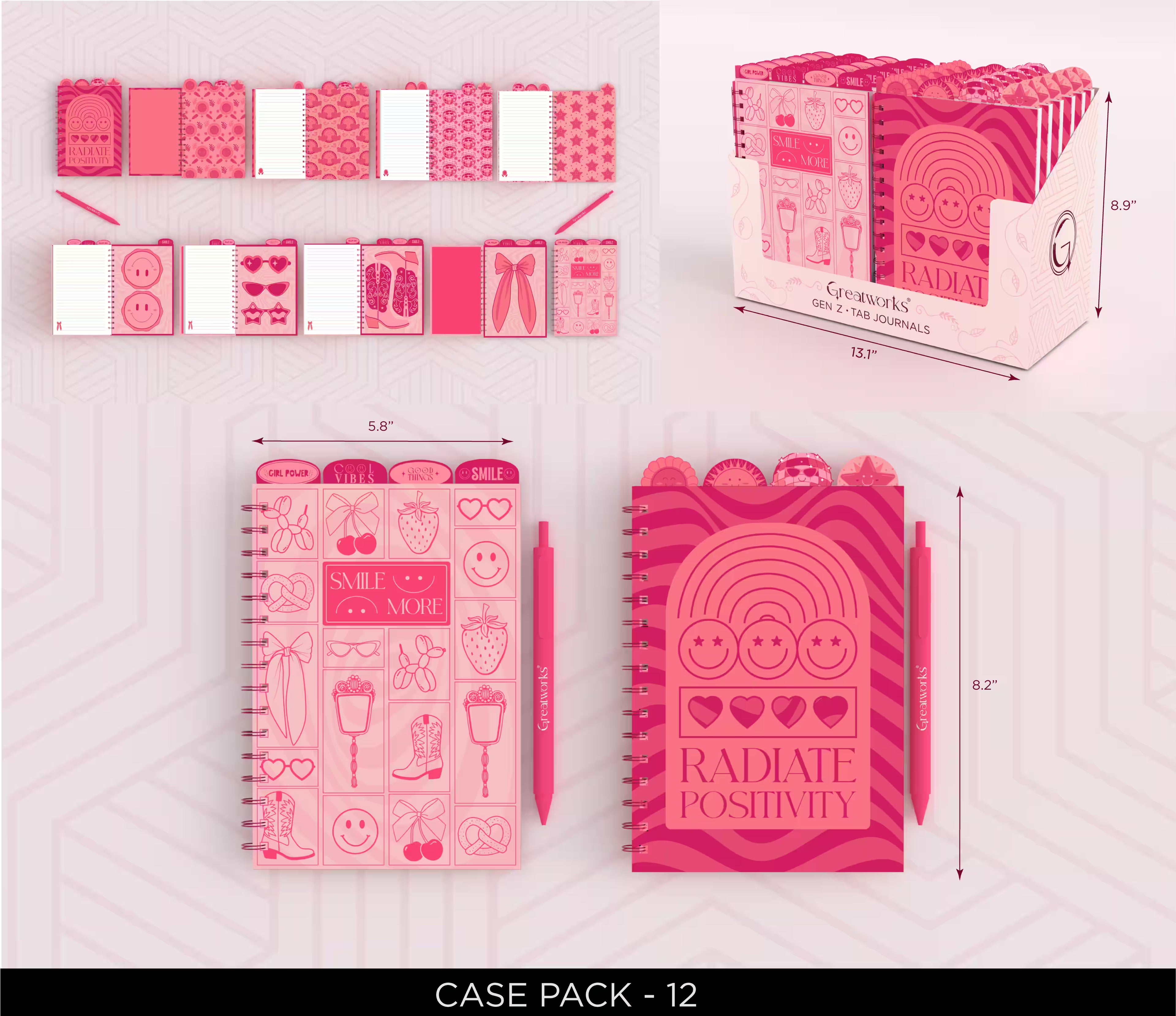 GW POLY TAB JOURNAL WITH PEN PINK ASST