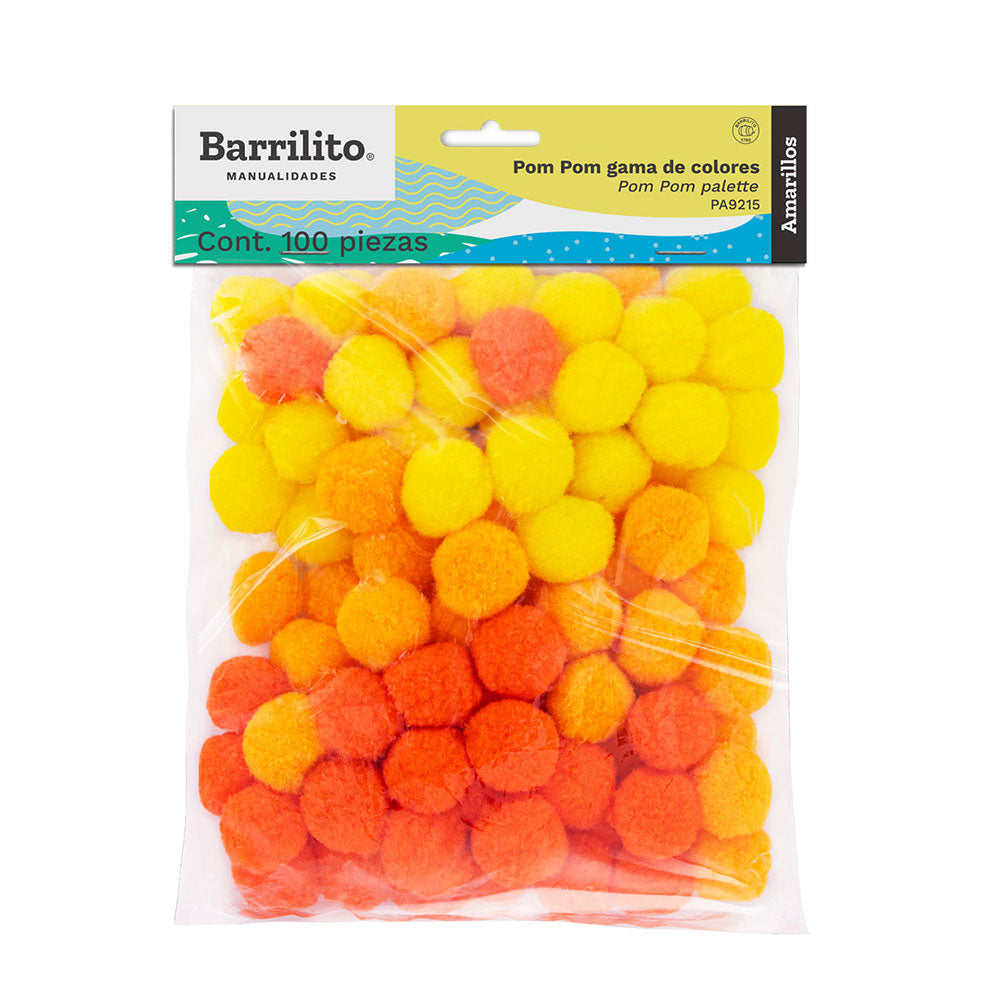 Pom Pom Gama de Colores Amarillo, Naranja y durazno pk/100u.