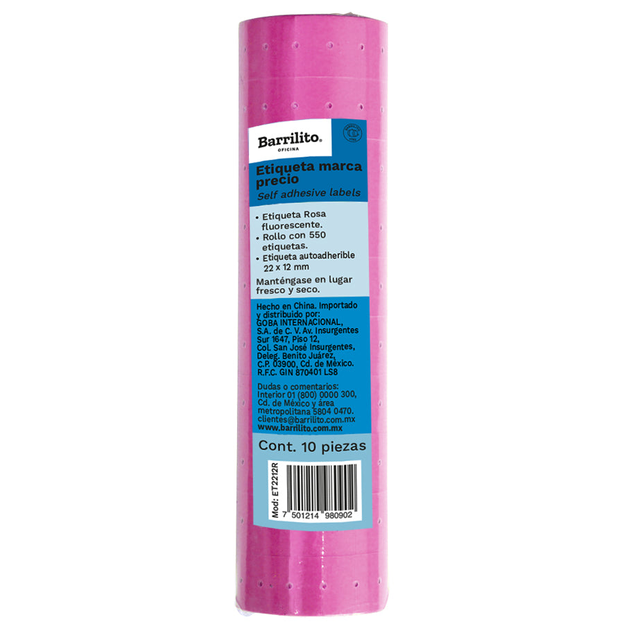 Etiqueta Marca Precio color rosa,rollo con 550etiquetas,pk/10rollos,ctn/100rollos