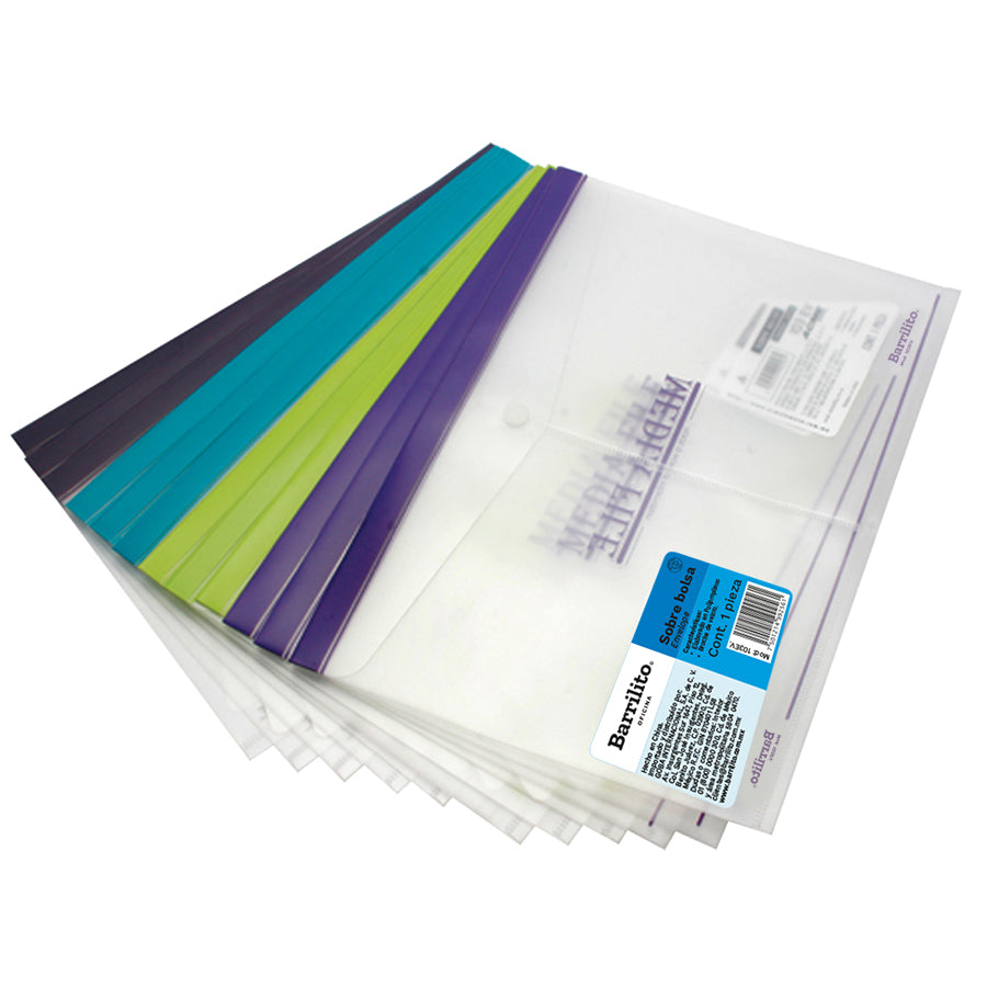 Sobre Plastico Carta con Velcro, pk/12pz.,ctn/8pk