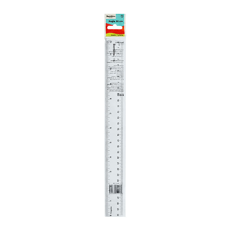 Regla Plastica 30cm.(12"), blister pack  caja/36pz.