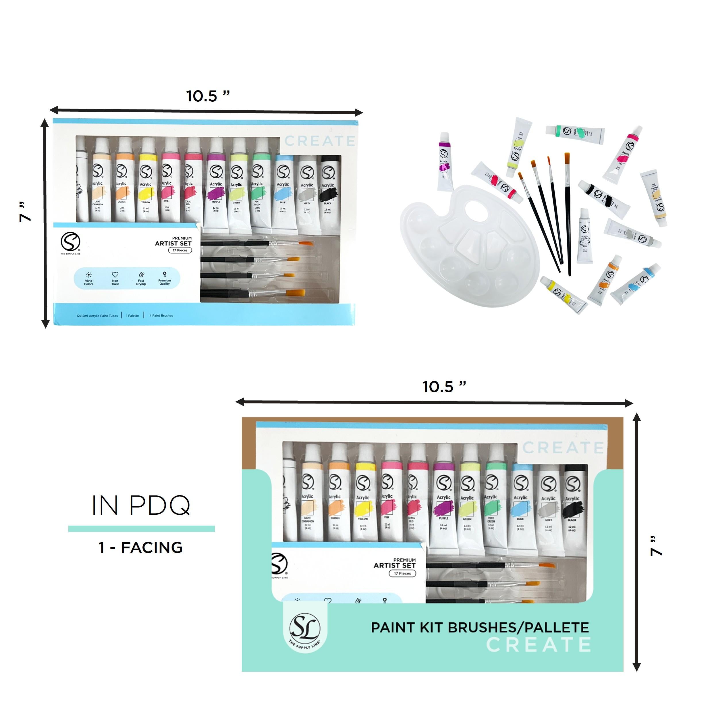 12Pc Paint Kit- 4 Brushes 1 Palette