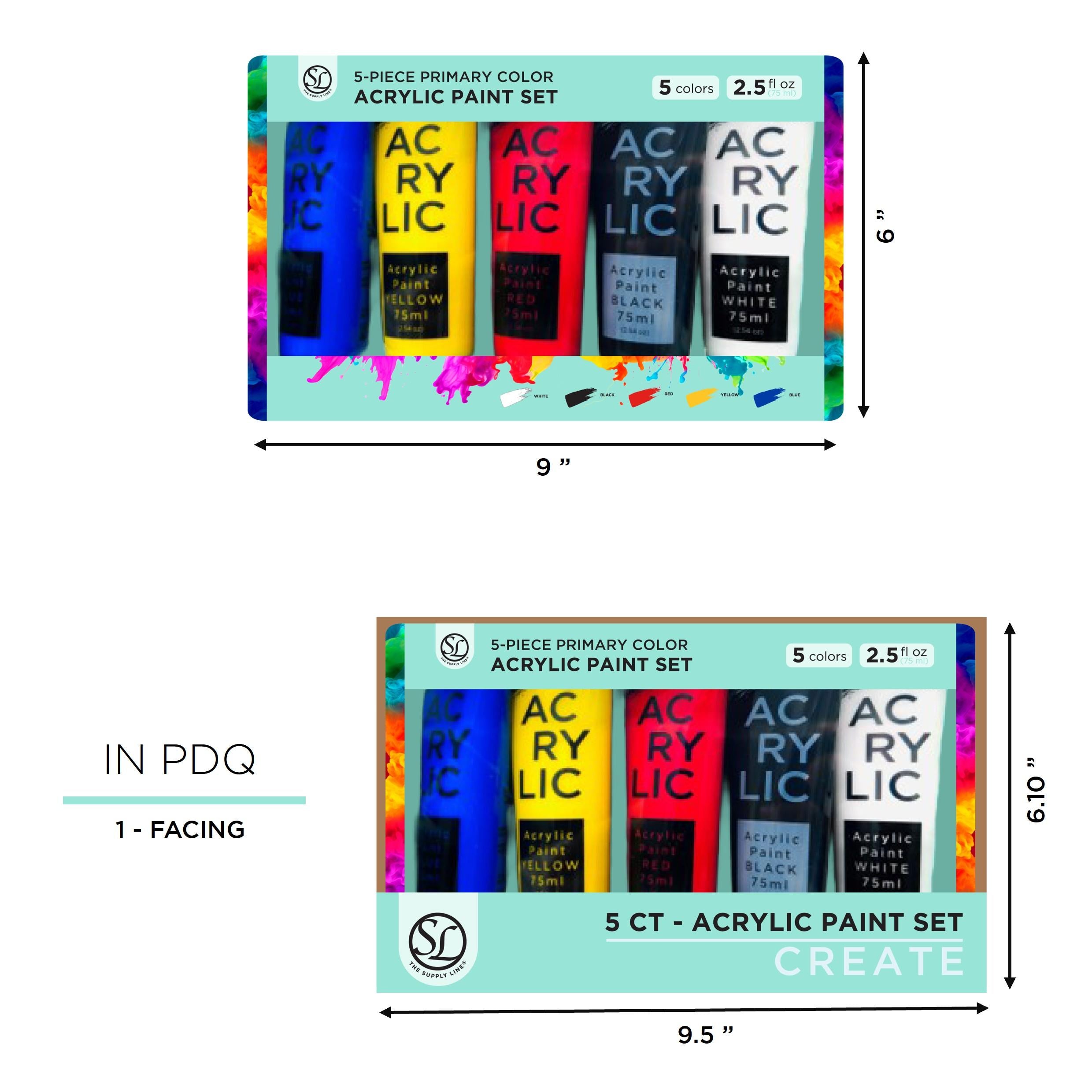 5Pc Acrylic Primary Paint In Box- 75Ml Tube