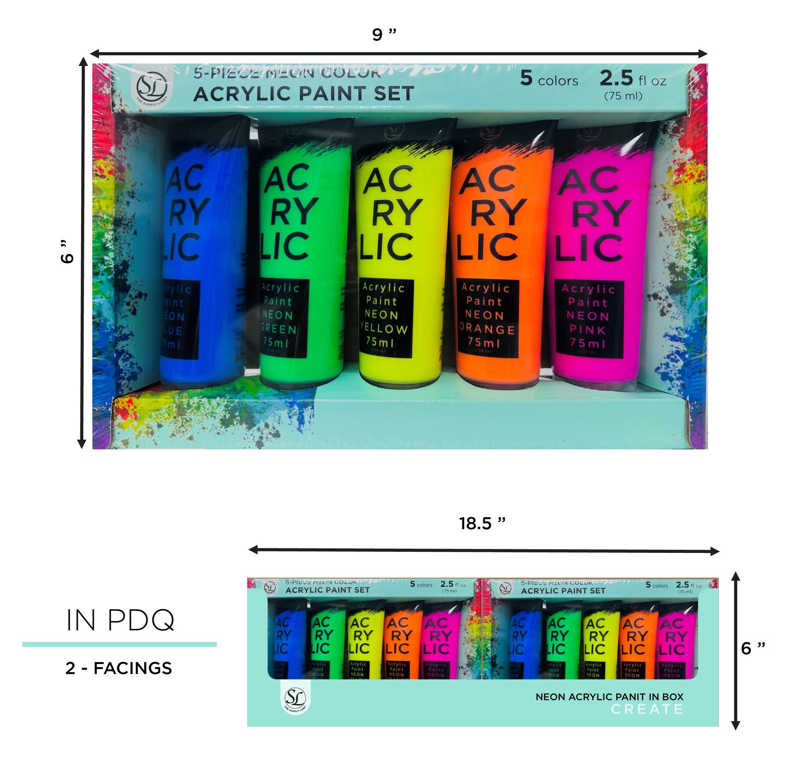 5Pc Acrylic Neon Pain T In Box- 75Ml Tube