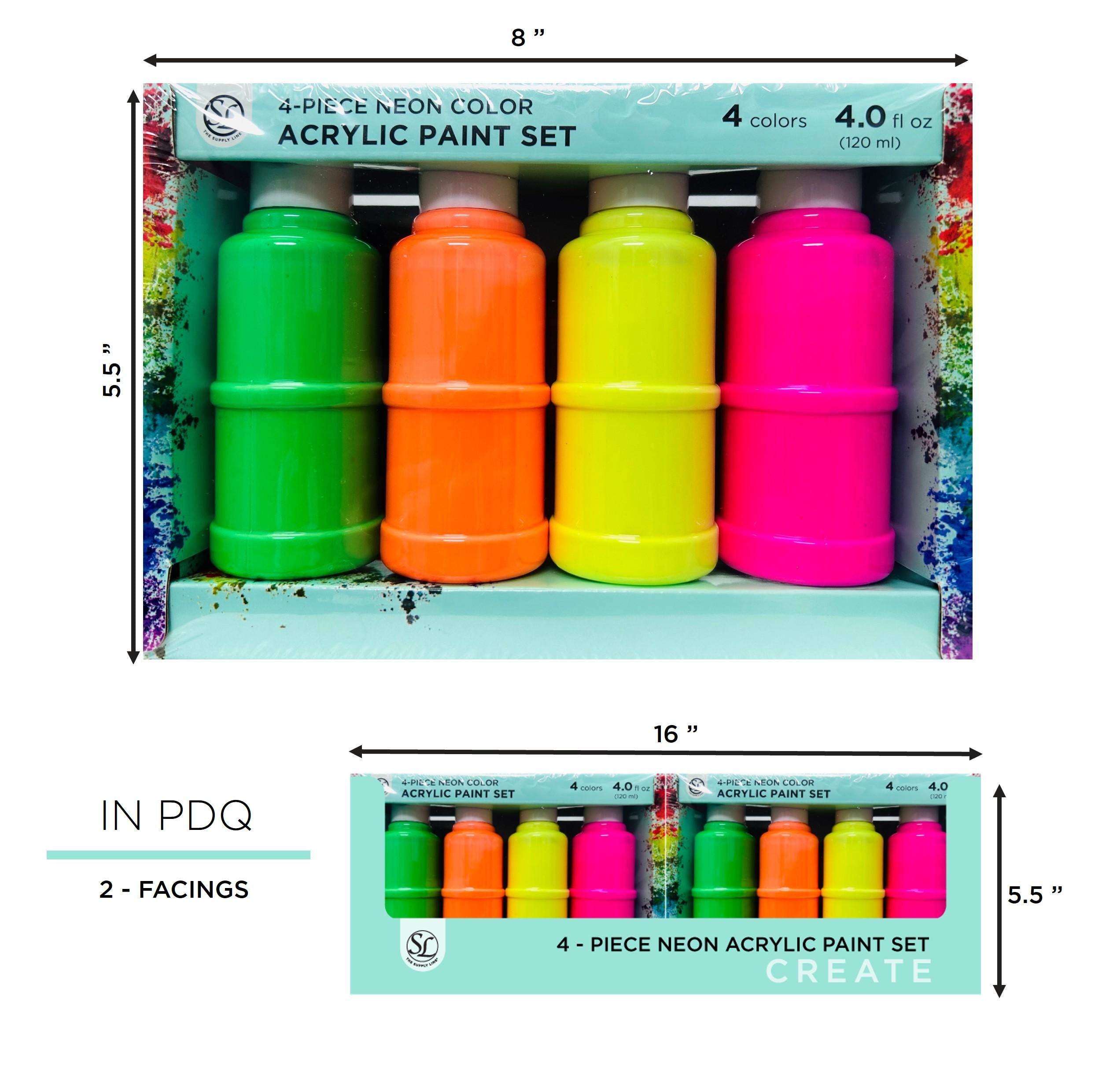 4Pk Neon Paint Set In Box - 120Ml Bottle