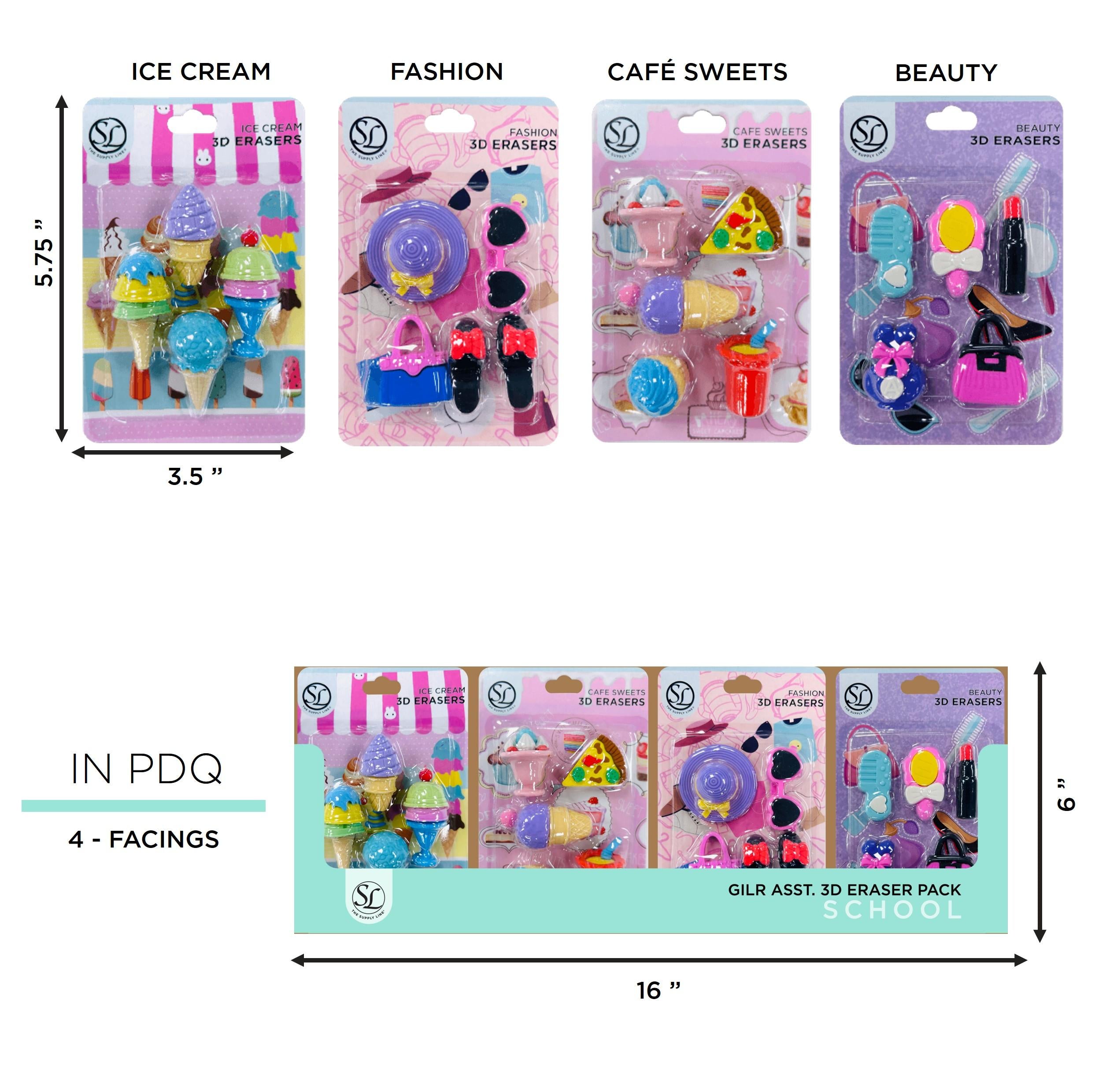Girls Asst 3D Eraser Packs- 4 Sets