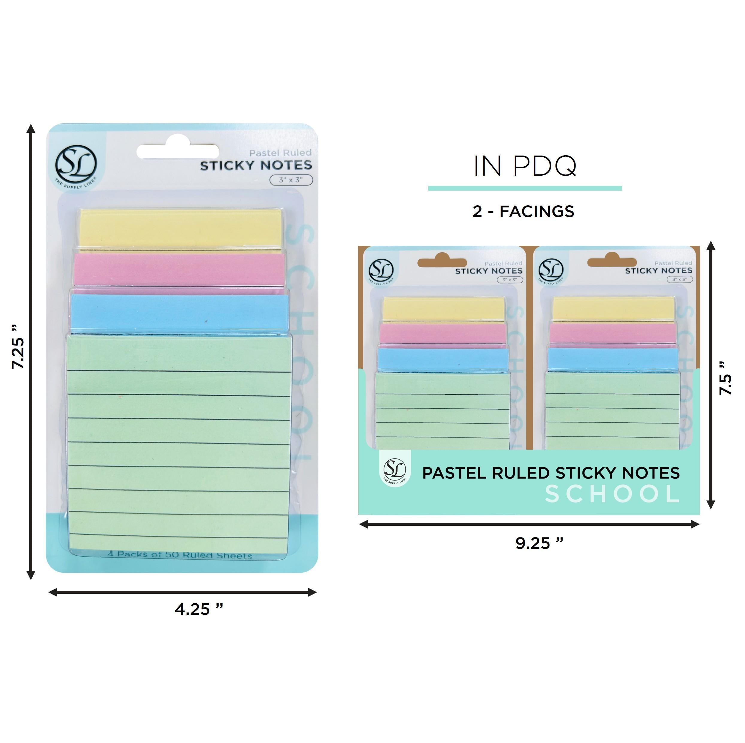 4Pk Pastel Lined 3X3 Sticky Note Pads