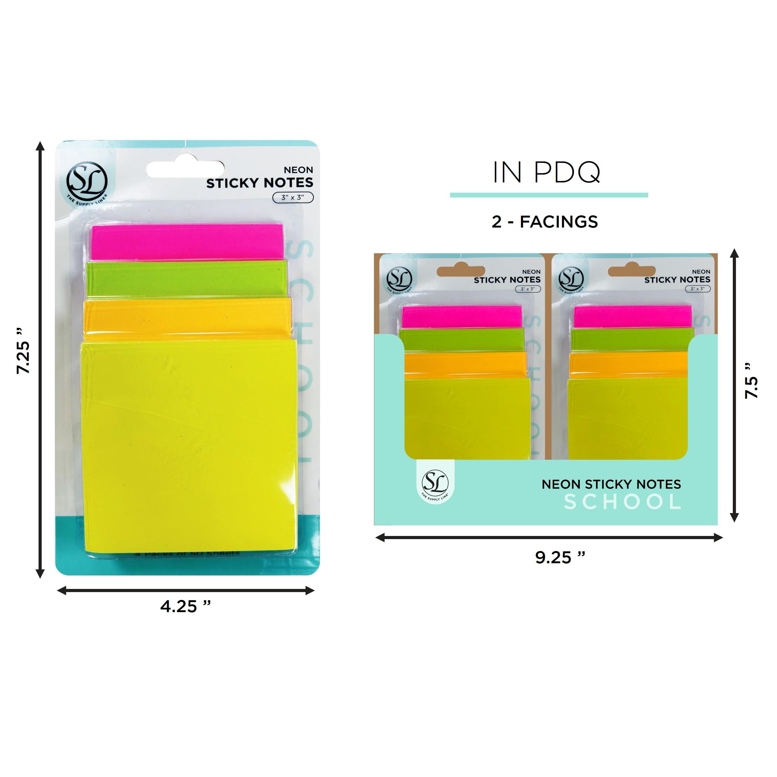 4Pk 3X3 Neon Sticky Notes In - 50 Sheets