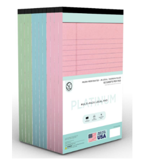 6Pk Legal Pads Pastel 8.5X11.75" P/B/G Cp-8