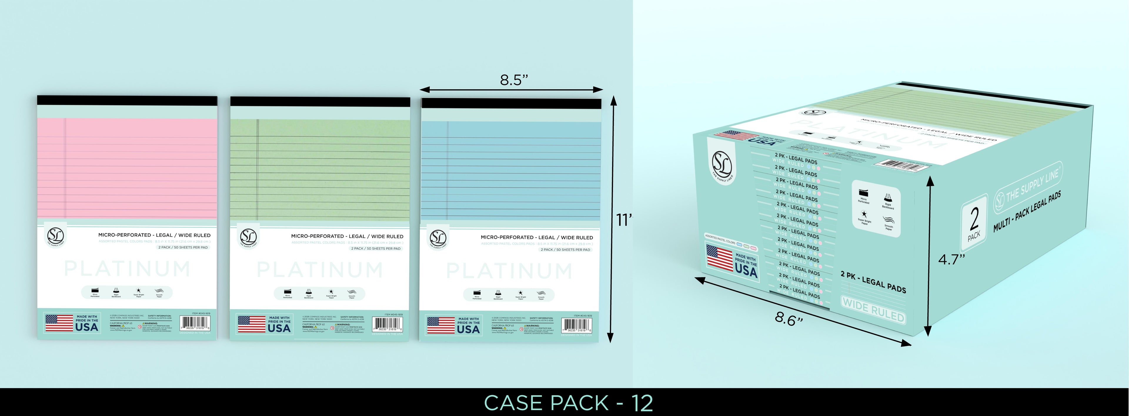 2Pk Legal Pads In 8.5"X11.75" Pastel Combo