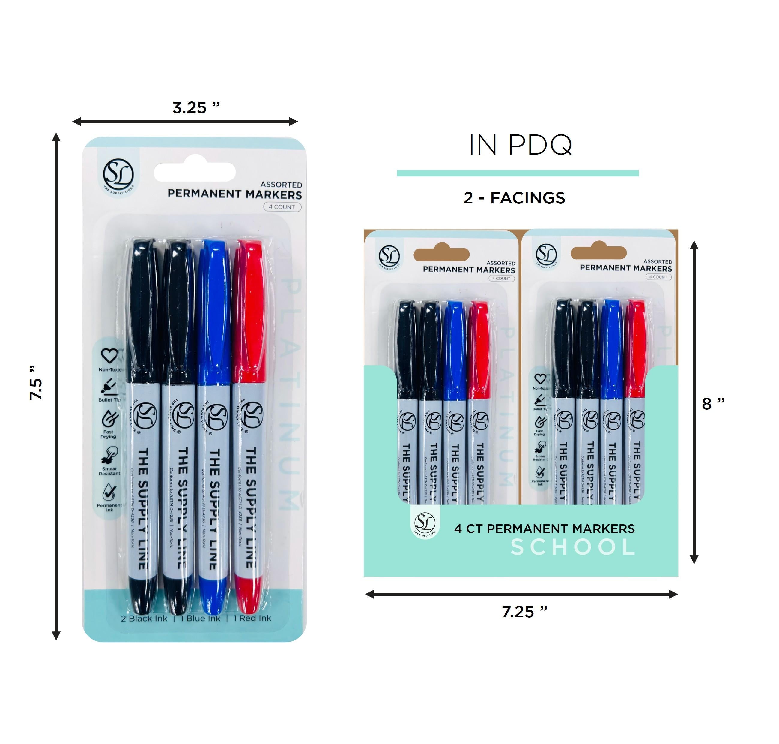 4Ct Permanent Markers In - Asst (2Blk/1Blue