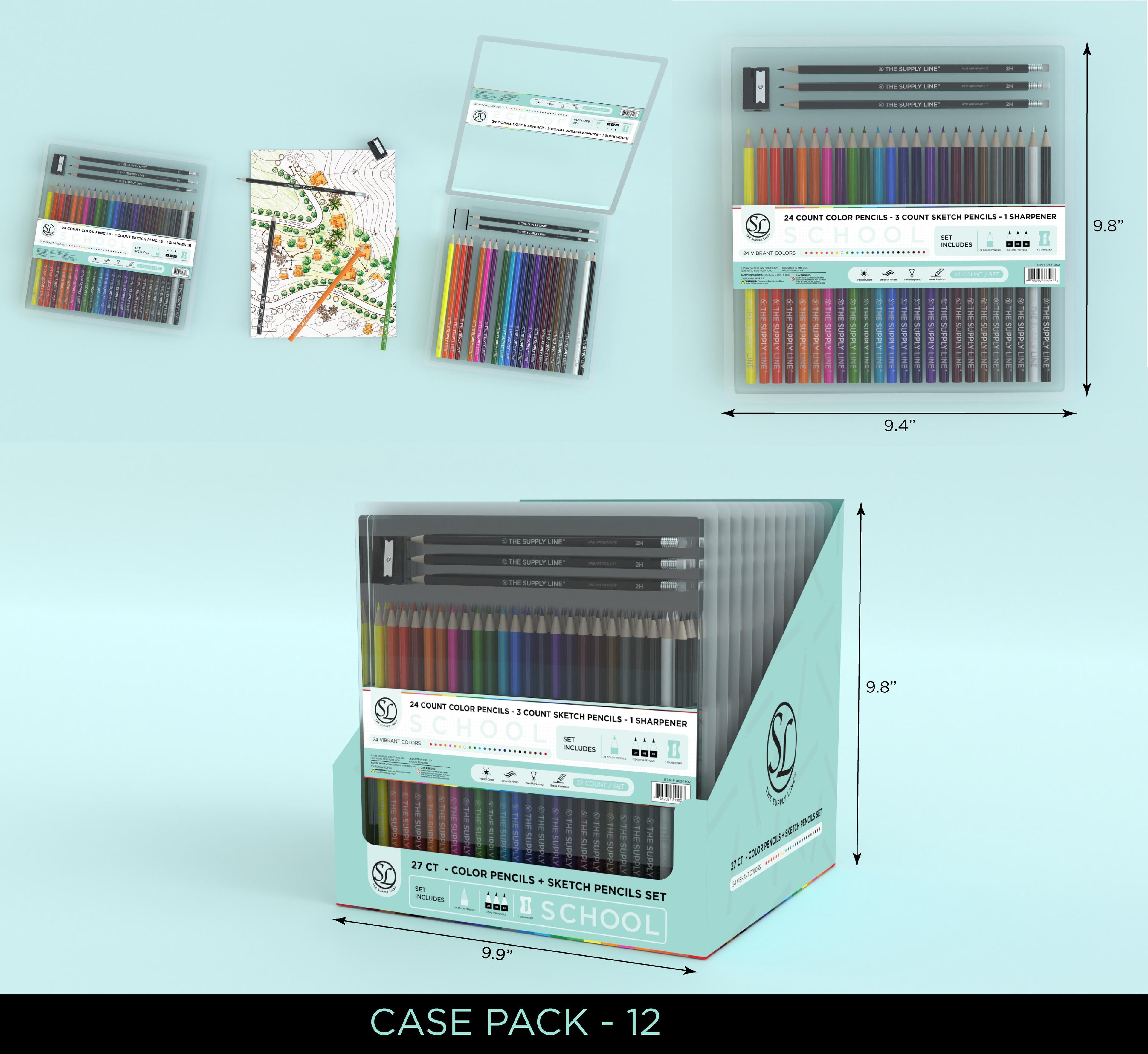24Ct Colored Pencils, 3 Sketch Pencils, 1 Shar