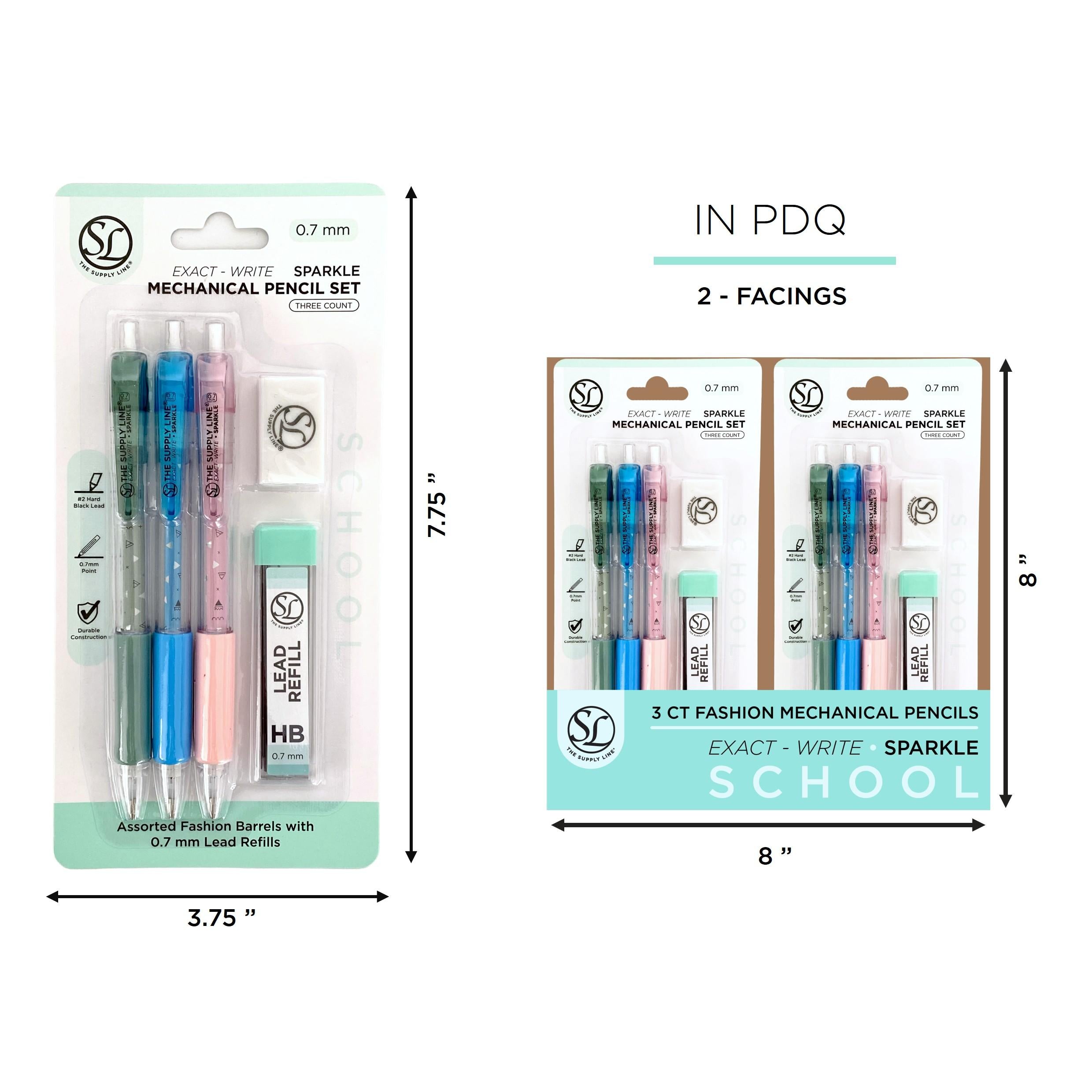 3Pk Sparkle Barrel MeChanical Pencils W/ Refi