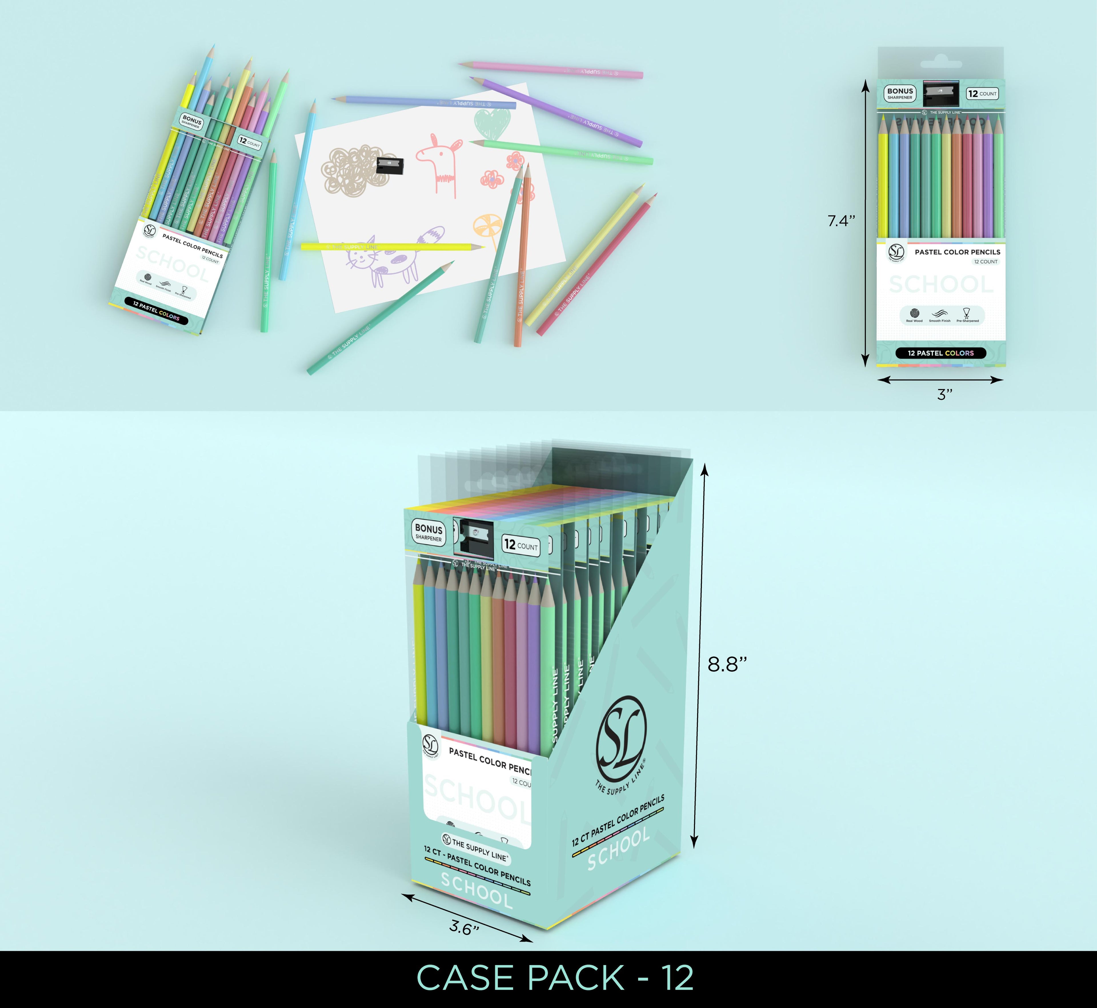 12Ct Pastel Color Pencils W Sharpner
