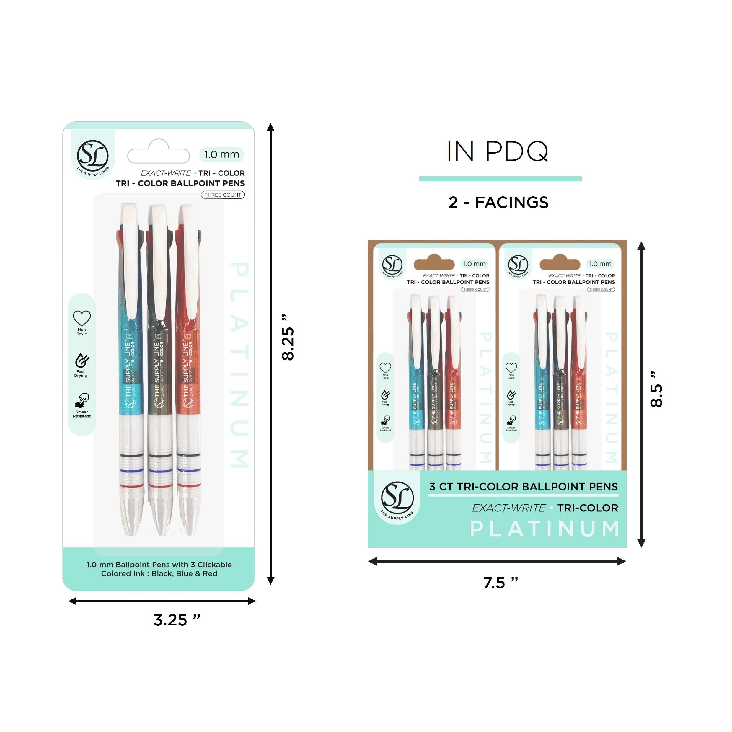 3Pk Tri-Color Ballpoi Nt Pens- Red,Blk, Blu In