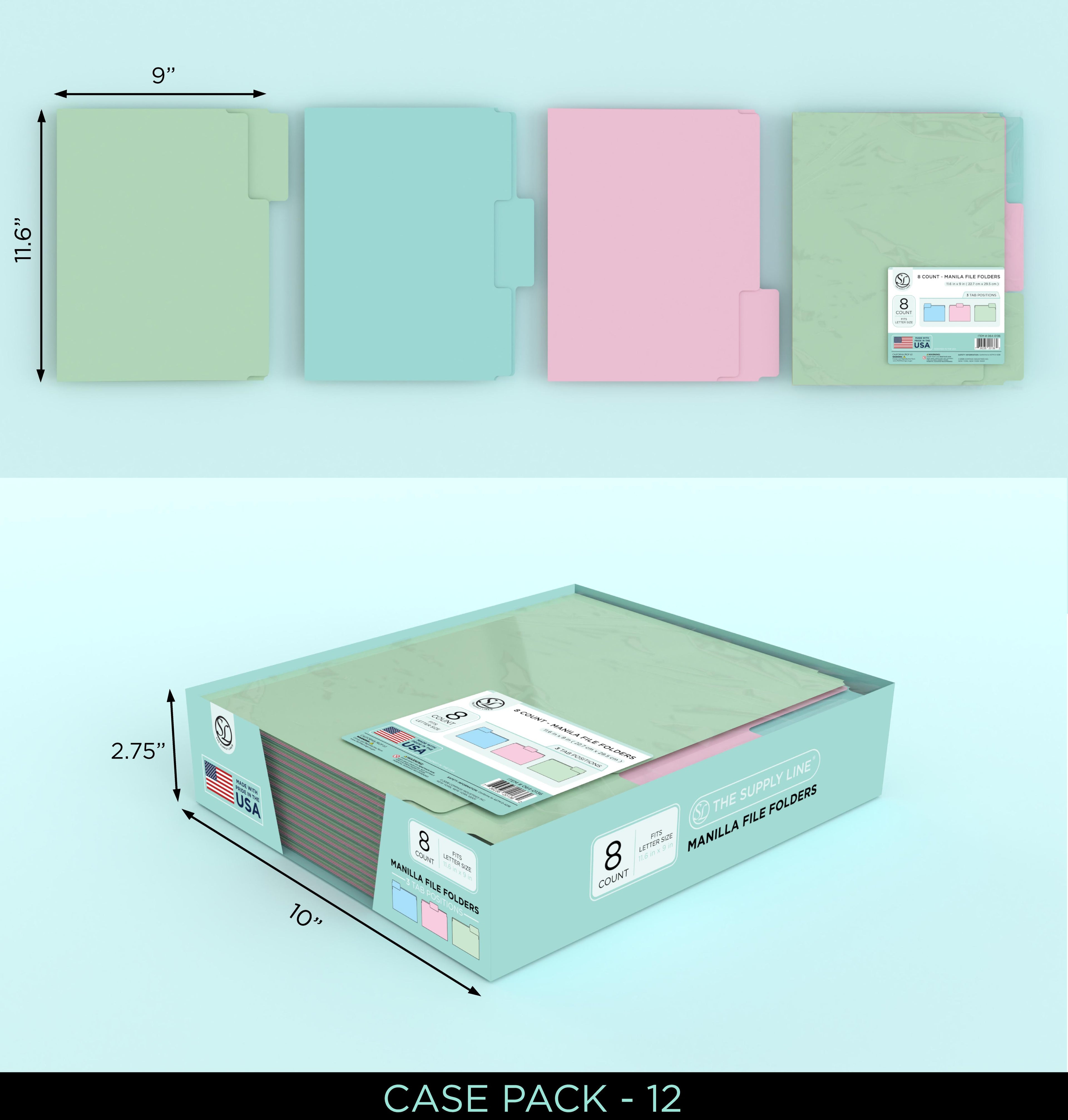 Pastel File Folders 8Ct