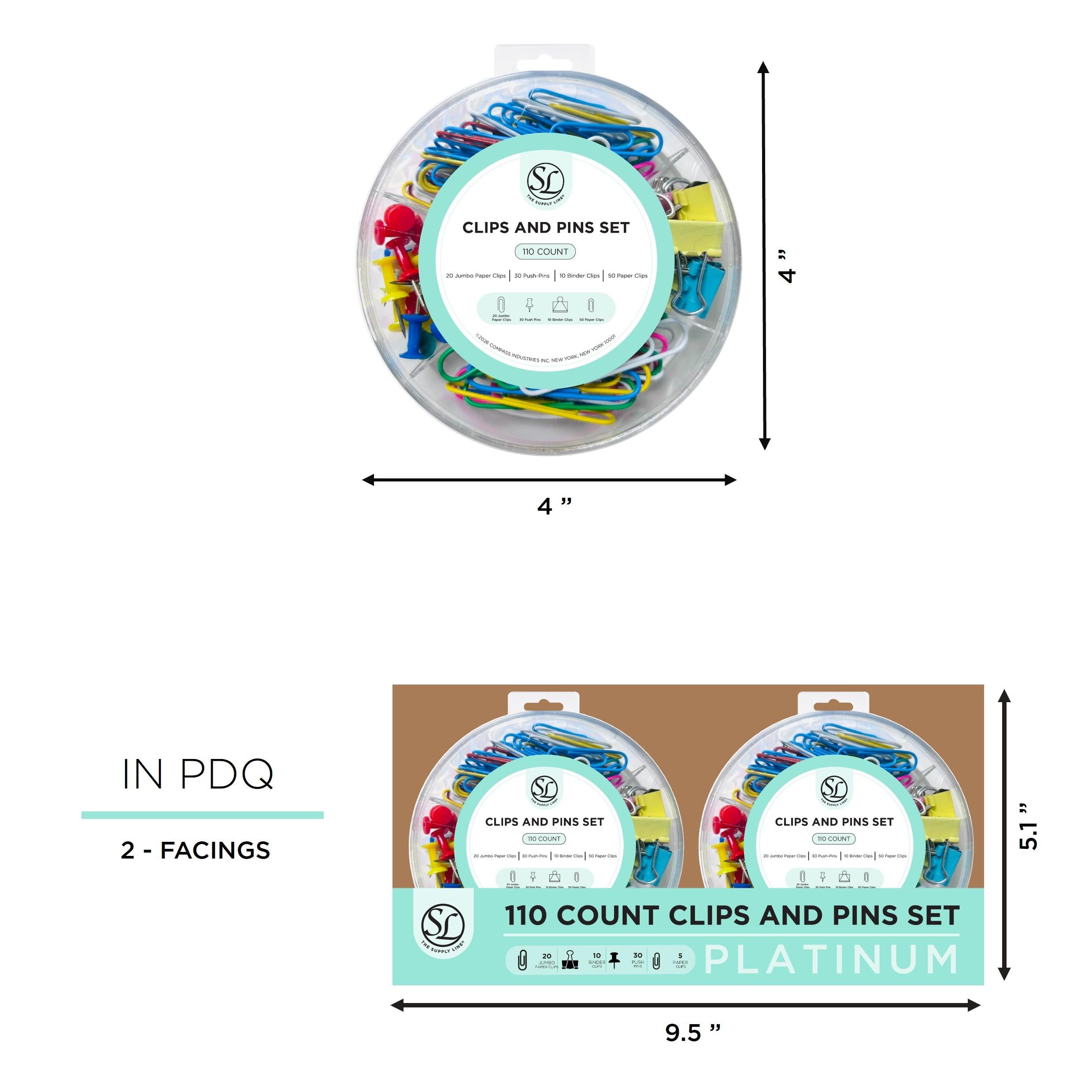 110Ct Clips & Pins Set Round Container