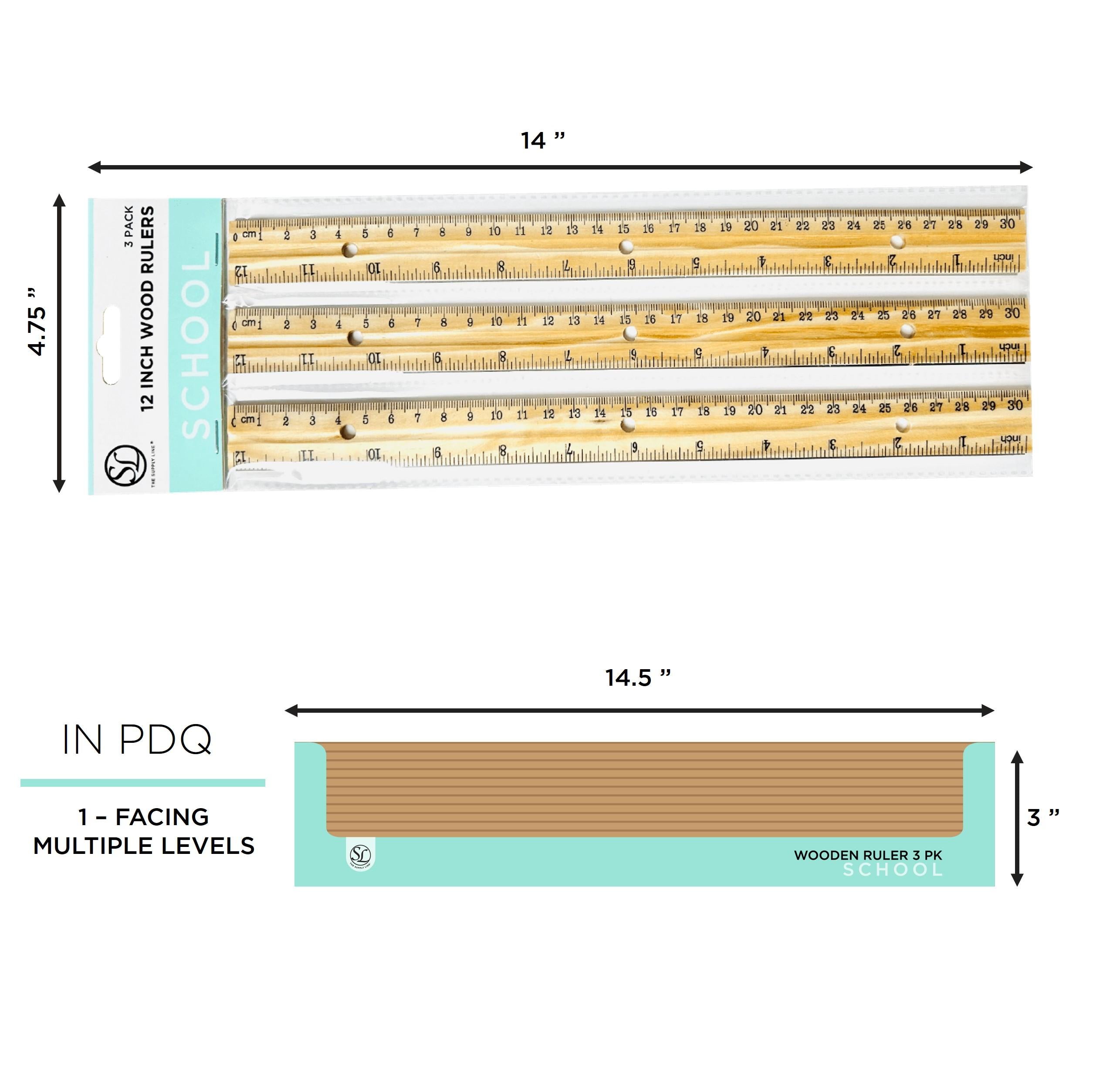Supplyline Wooden Ruler 3Pk