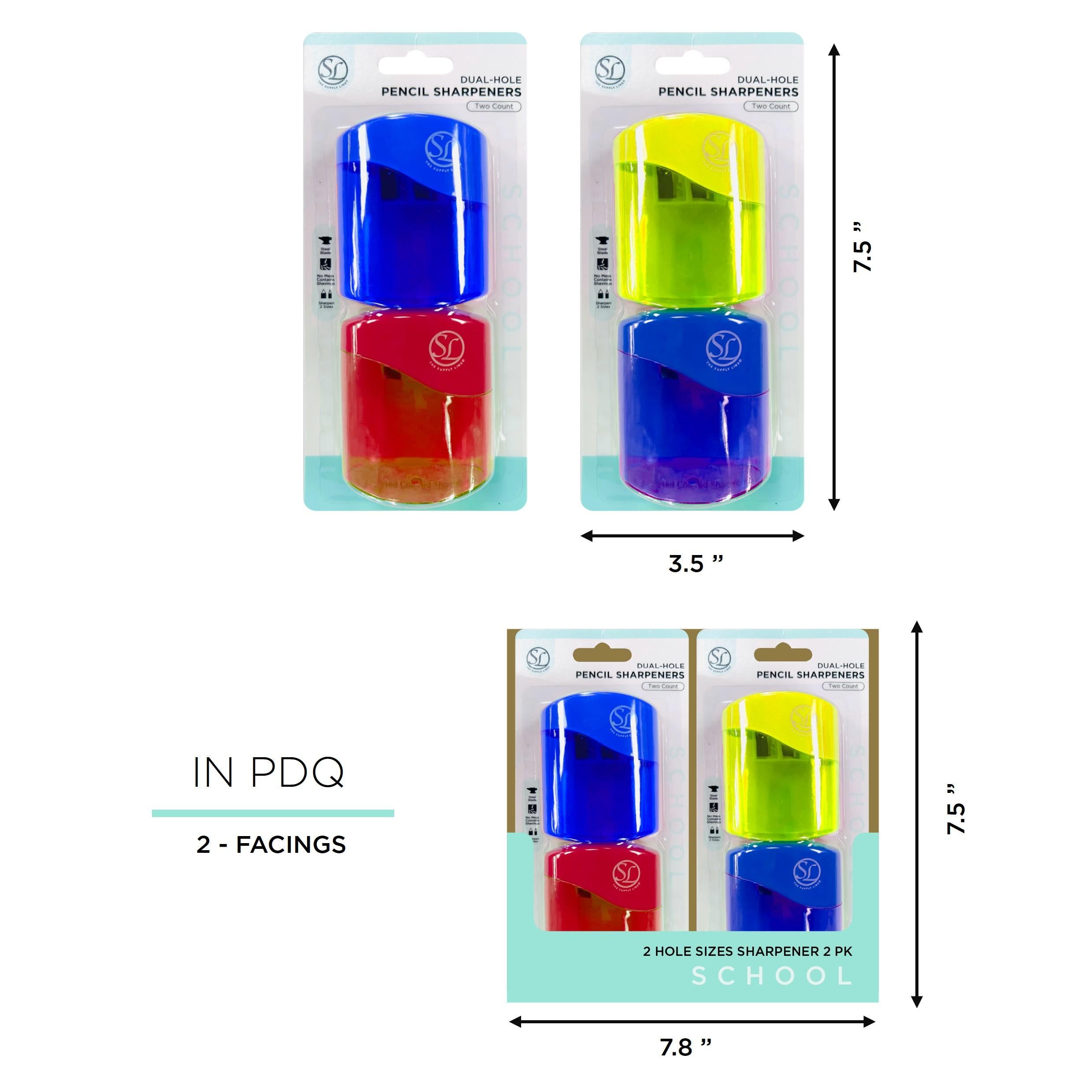 2Ct Pencil Sharpener W/ 2 Size Holes- Asst