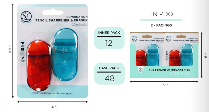 2 Pk Sharpener W/ Eraser In