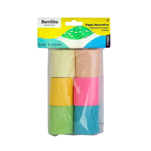 Papel Crepe Decorativo Mix 1 , pk/6rollos,