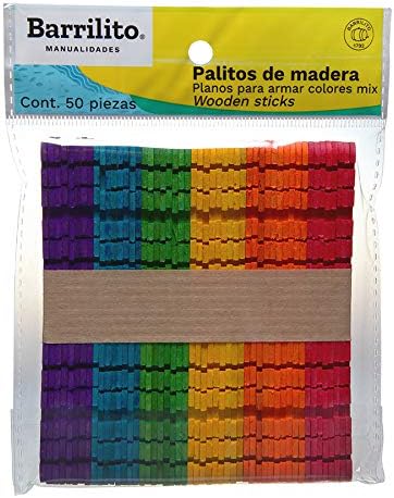 Palitos palnos de madera para armar de colores pk/50pz.