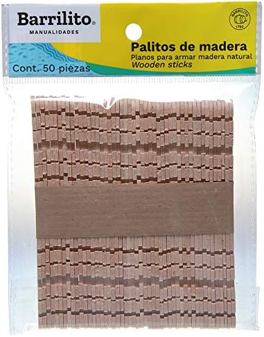 Palitos planos de madera para armar color natural pk/50pz.