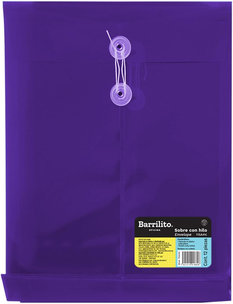 Sobre plastico con hilo tamaño carta vertical ctn/96pzs bolsa/12pzs (precio por bolsa)