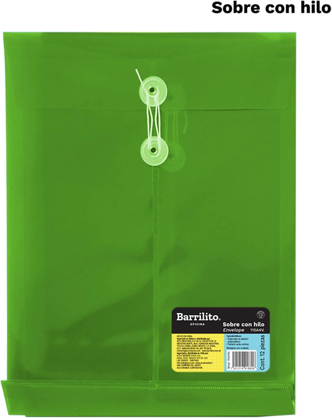Sobre plastico con hilo tamaño carta vertical ctn/96pzs bolsa/12pzs (precio por bolsa)