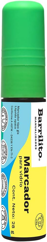 Marcador de vidrio de 28g. color verde en blister pack,caja de 12pz.