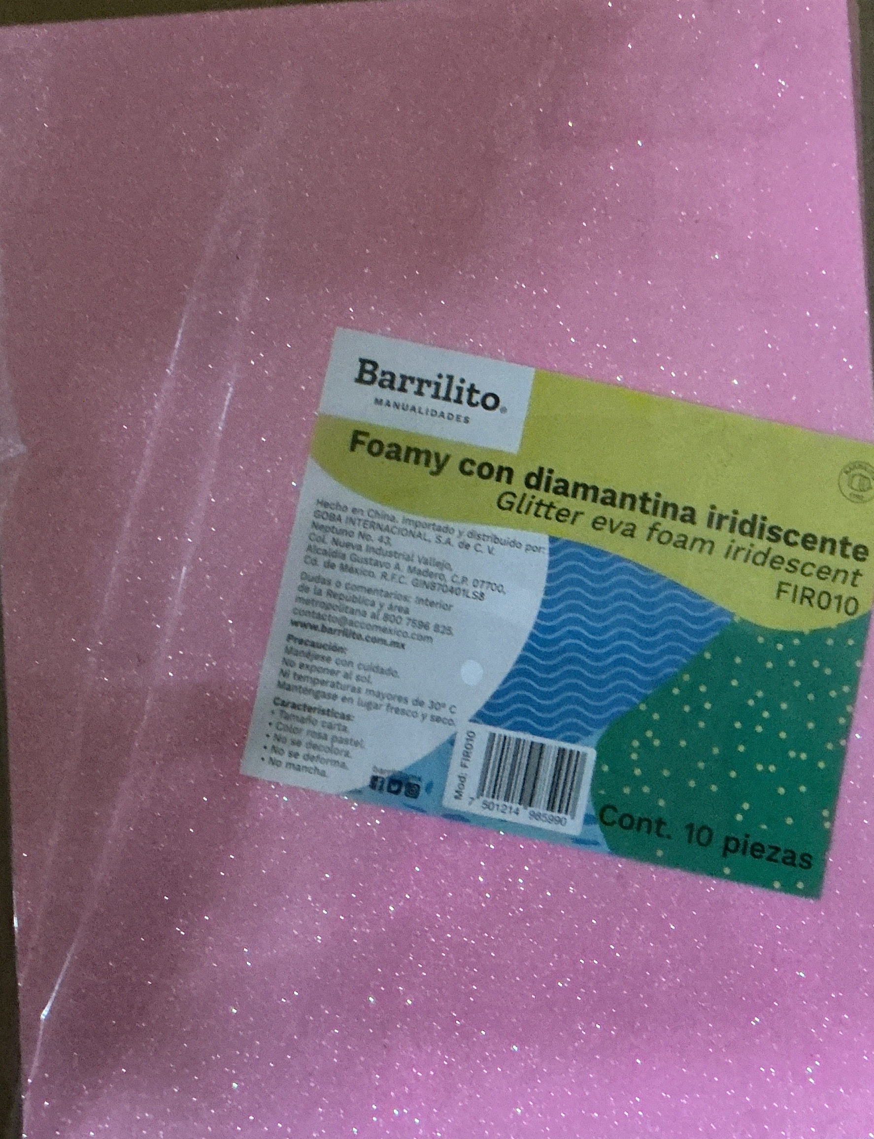 Foamy Carta con Diamantina Iridiscente Rosa,pk/10hojas/ctn/12pk