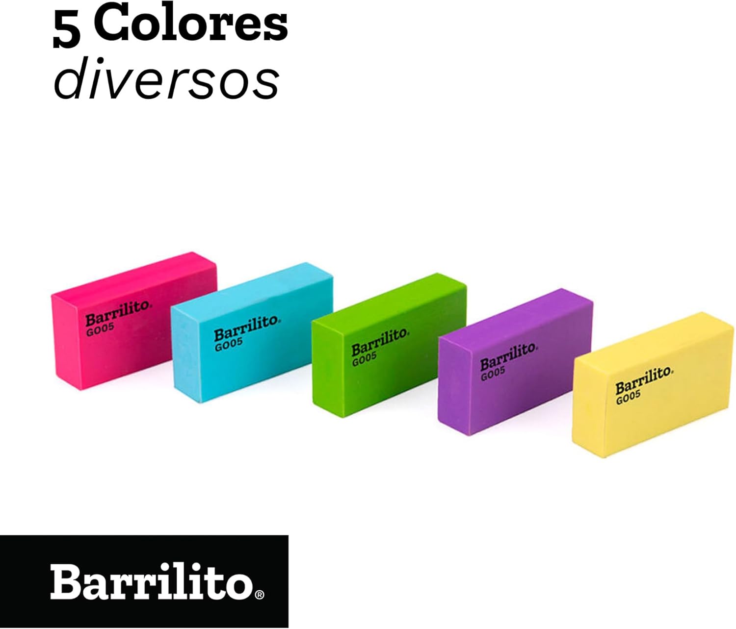 Goma plastica blister Pk/5 colores surtidos